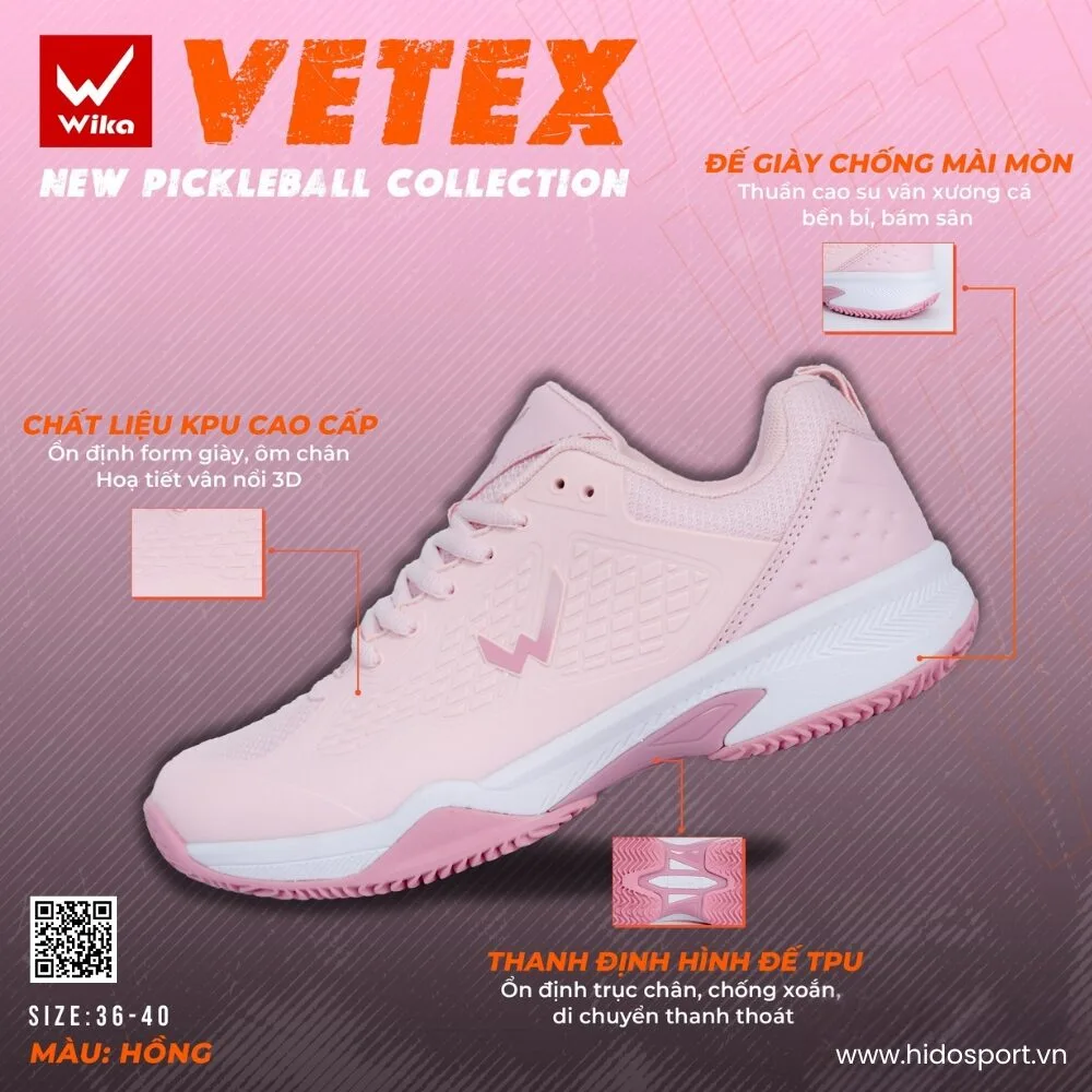 (TITLE)% Giày Pickleball Wika Vetex Quang Dương Chính Hãng 2025 - Hồng