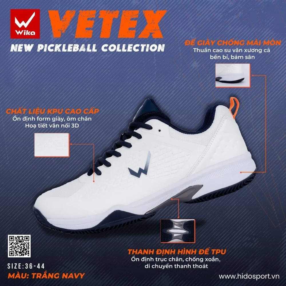 (TITLE)% Giày Pickleball Wika Vetex Quang Dương Chính Hãng 2025 - Trắng Navy