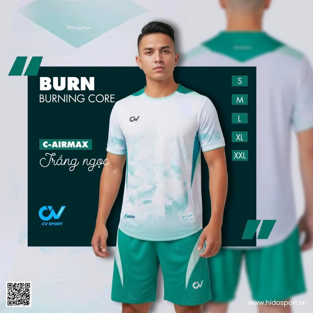 (TITLE)% BST 6 MÀU - Quần Áo Bóng Đá Thiết Kế Chính Hãng CV BURN 2025 - Trắng Ngọc