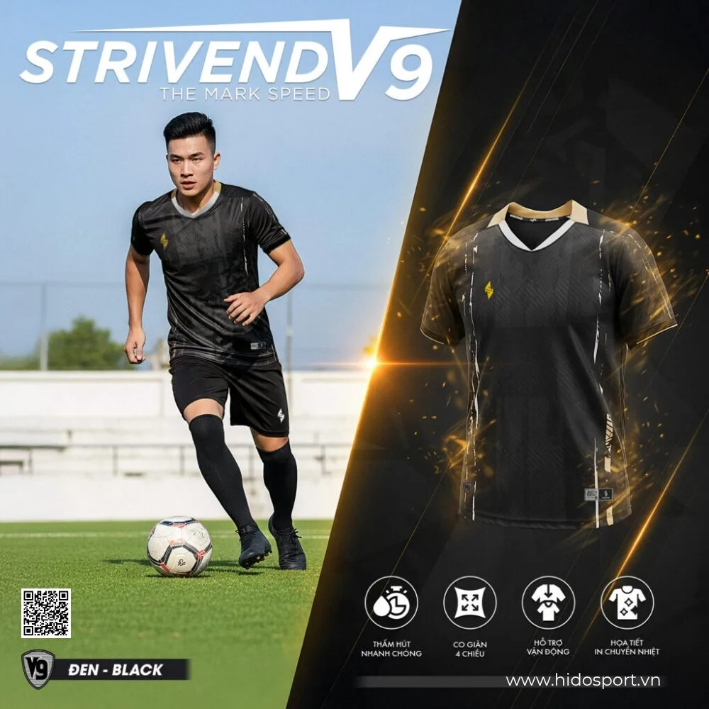 (TITLE)% BST 6 MÀU - Quần Áo Bóng Đá Thiết Kế Chính Hãng Strivend V9 2025 - Đen