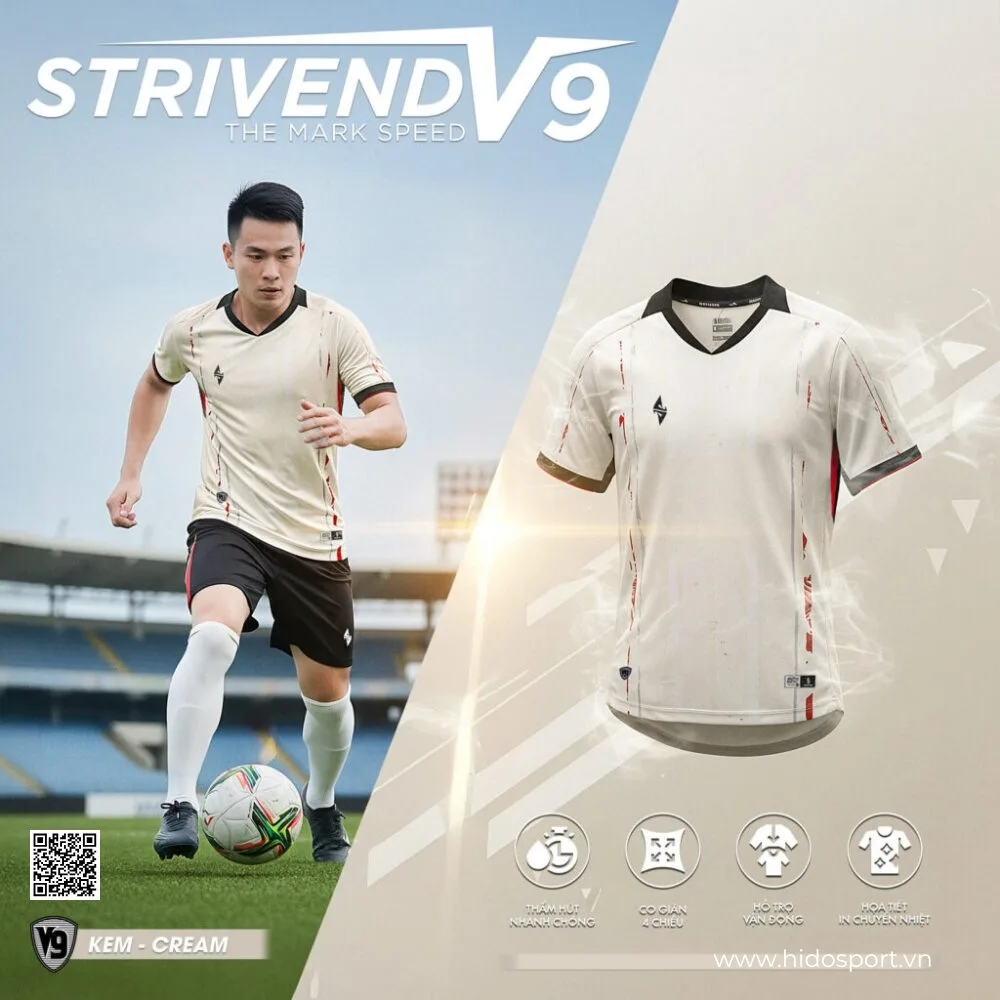 (TITLE)% BST 6 MÀU - Quần Áo Bóng Đá Thiết Kế Chính Hãng Strivend V9 2025 - Kem