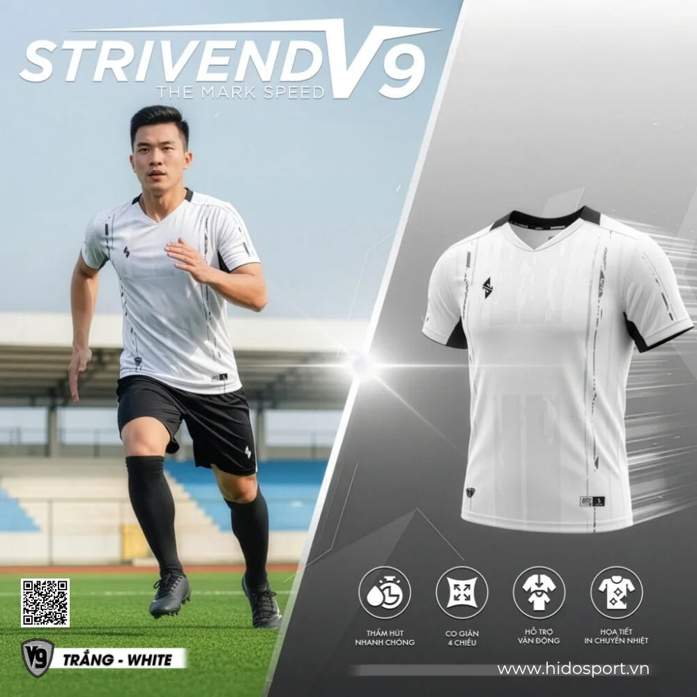 (TITLE)% BST 6 MÀU - Quần Áo Bóng Đá Thiết Kế Chính Hãng Strivend V9 2025 - Trắng
