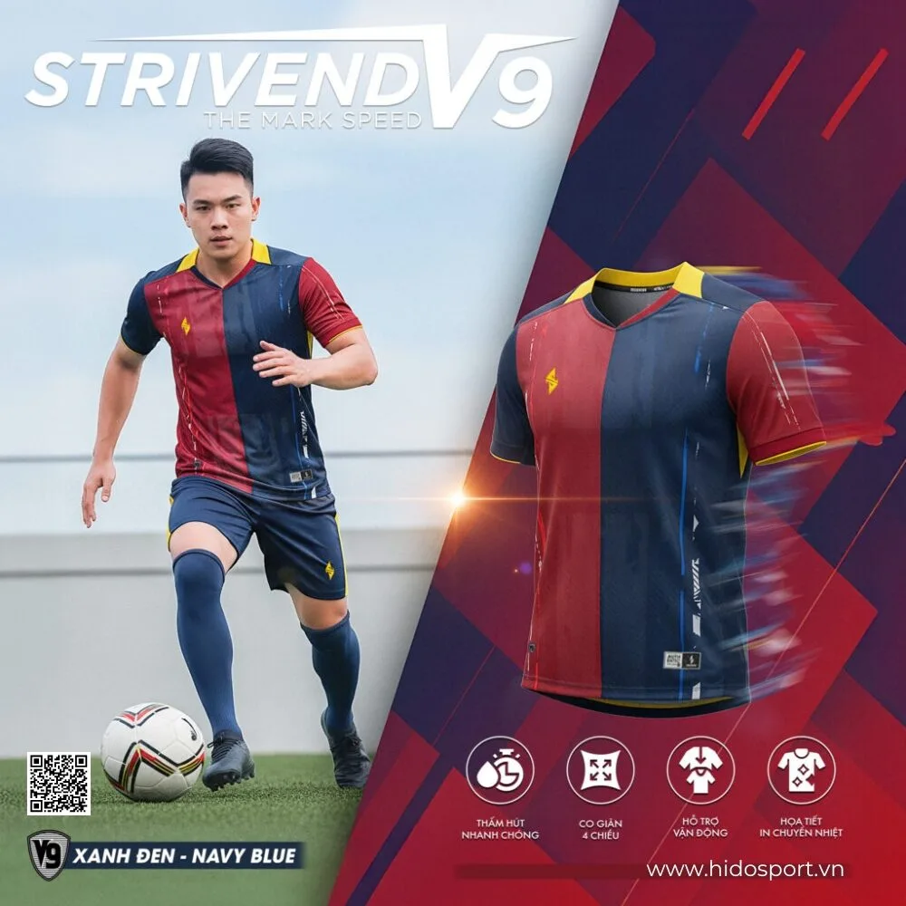 (TITLE)% BST 6 MÀU - Quần Áo Bóng Đá Thiết Kế Chính Hãng Strivend V9 2025 - Xanh Đen