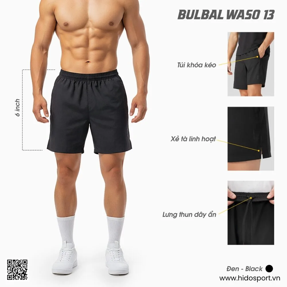 (TITLE)% Quần Short Thể Thao Bulbal Waso 13 Chính Hãng 2025 - Đen
