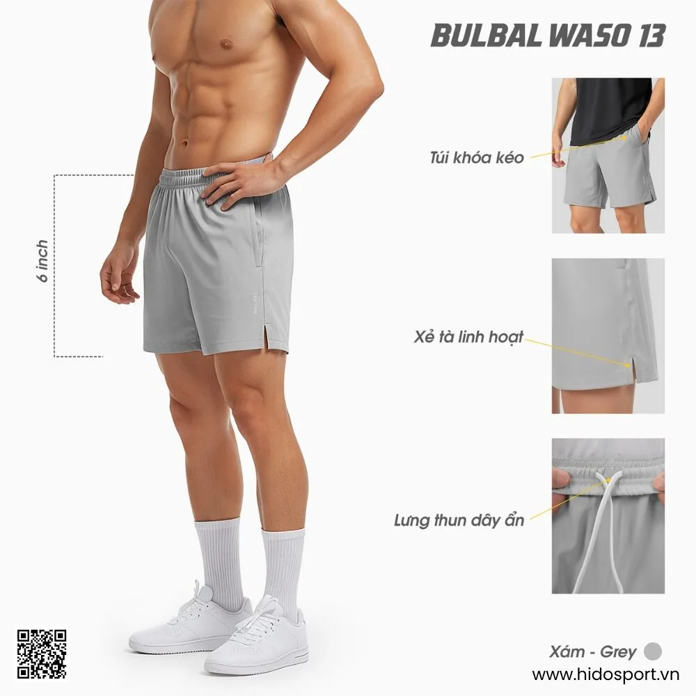 (TITLE)% Quần Short Thể Thao Bulbal Waso 13 Chính Hãng 2025 - Xám