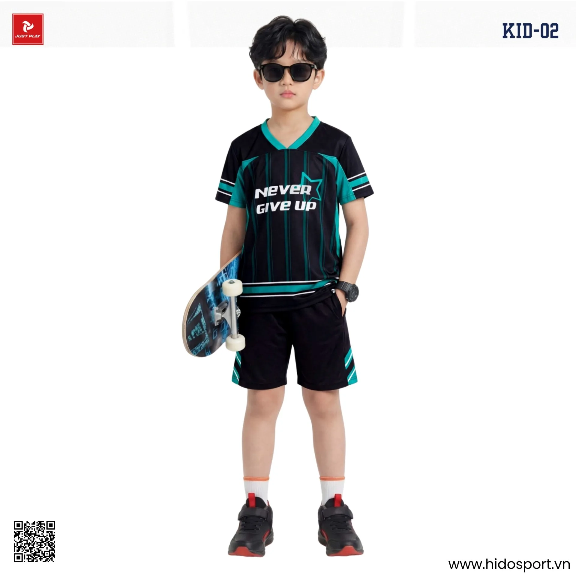 Quần Áo Bóng Đá Trẻ Em Thời Trang Just Play KID 02 Chính Hãng 2026 - BST 6 Màu - Đen