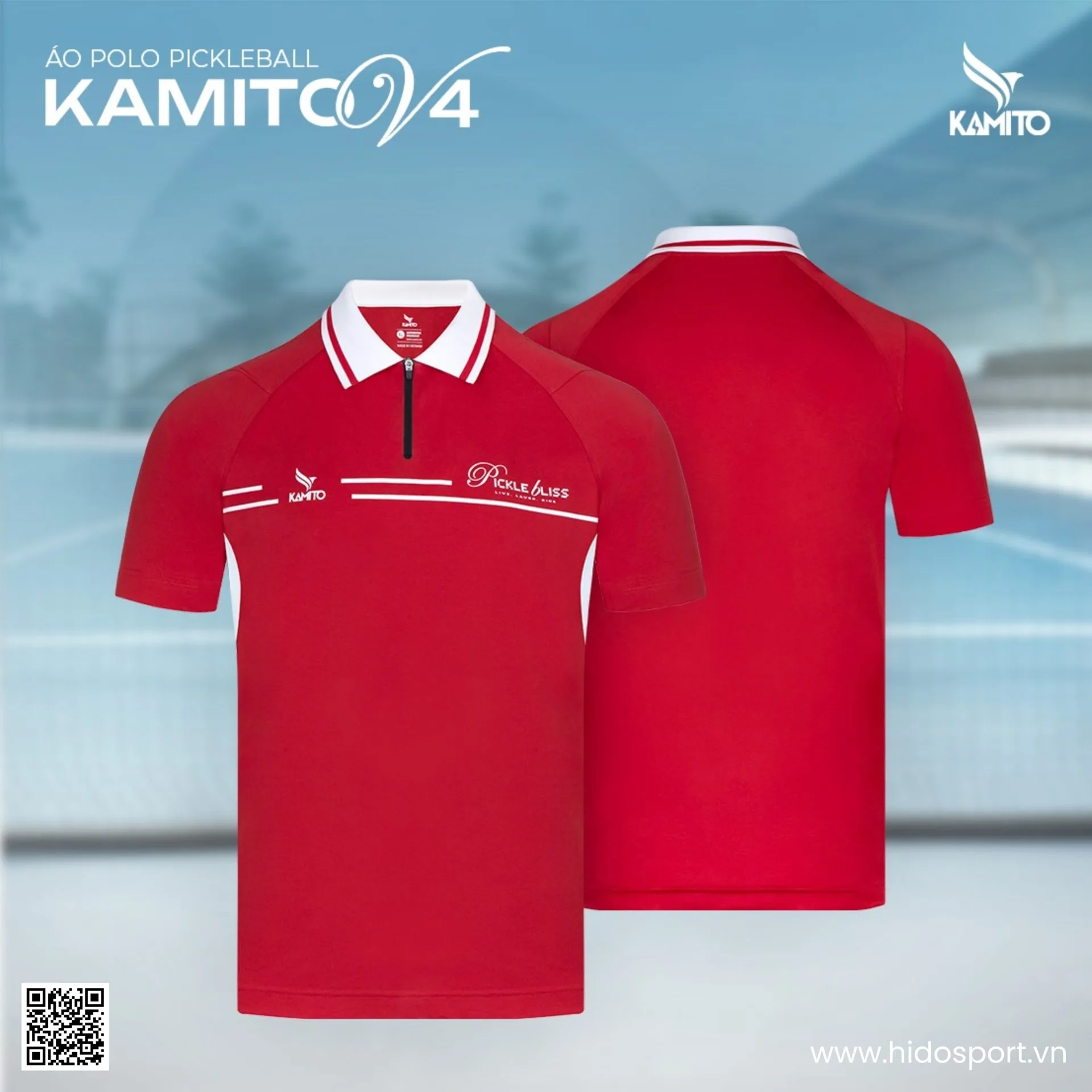 Áo Polo Pickleball Kamito V4 Chính Hãng 2026 - BST 4 Màu - Đỏ