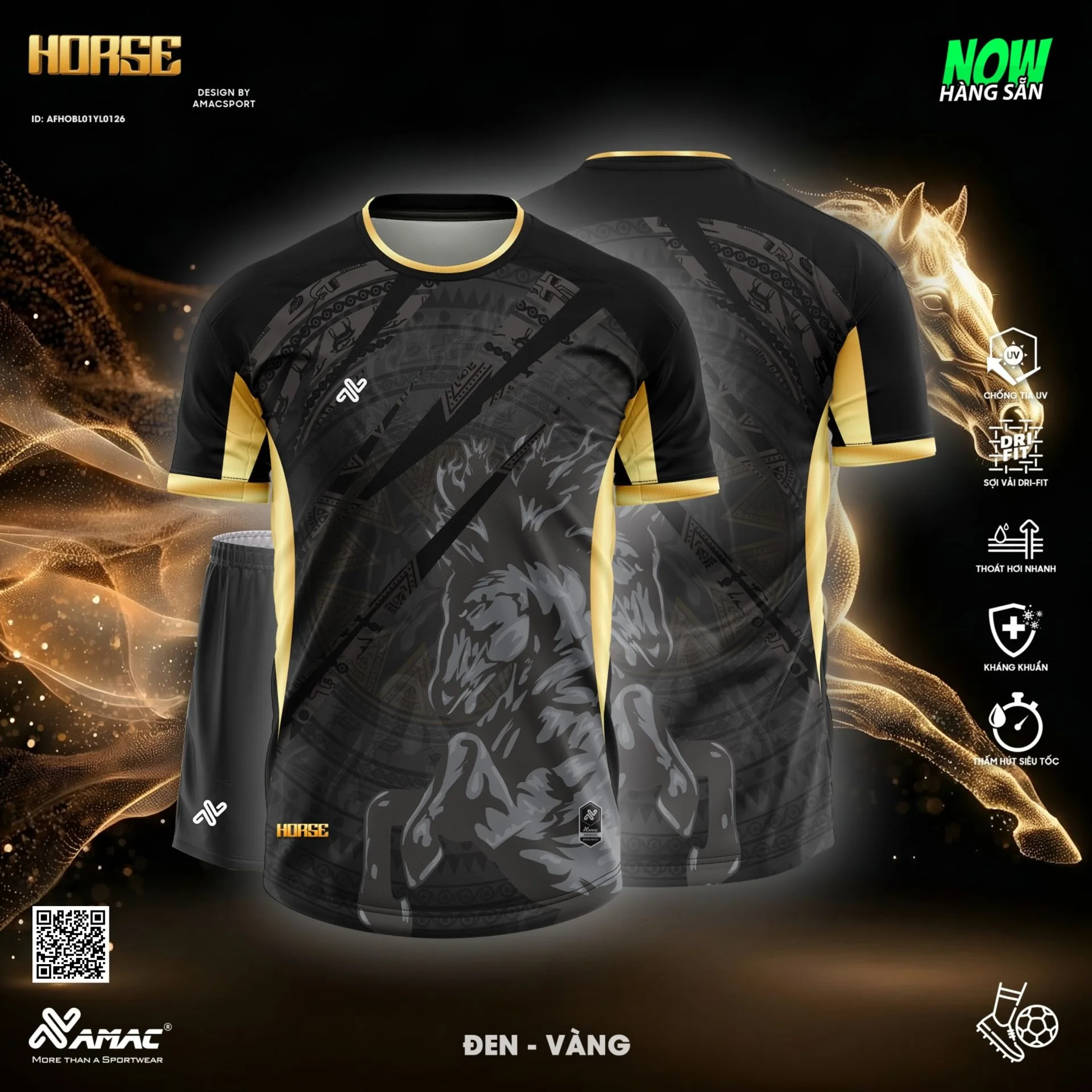 Quần Áo Bóng Đá Thiết Kế Chính Hãng AMAC HORSE 2026 - BST 9 MÀU - Đen