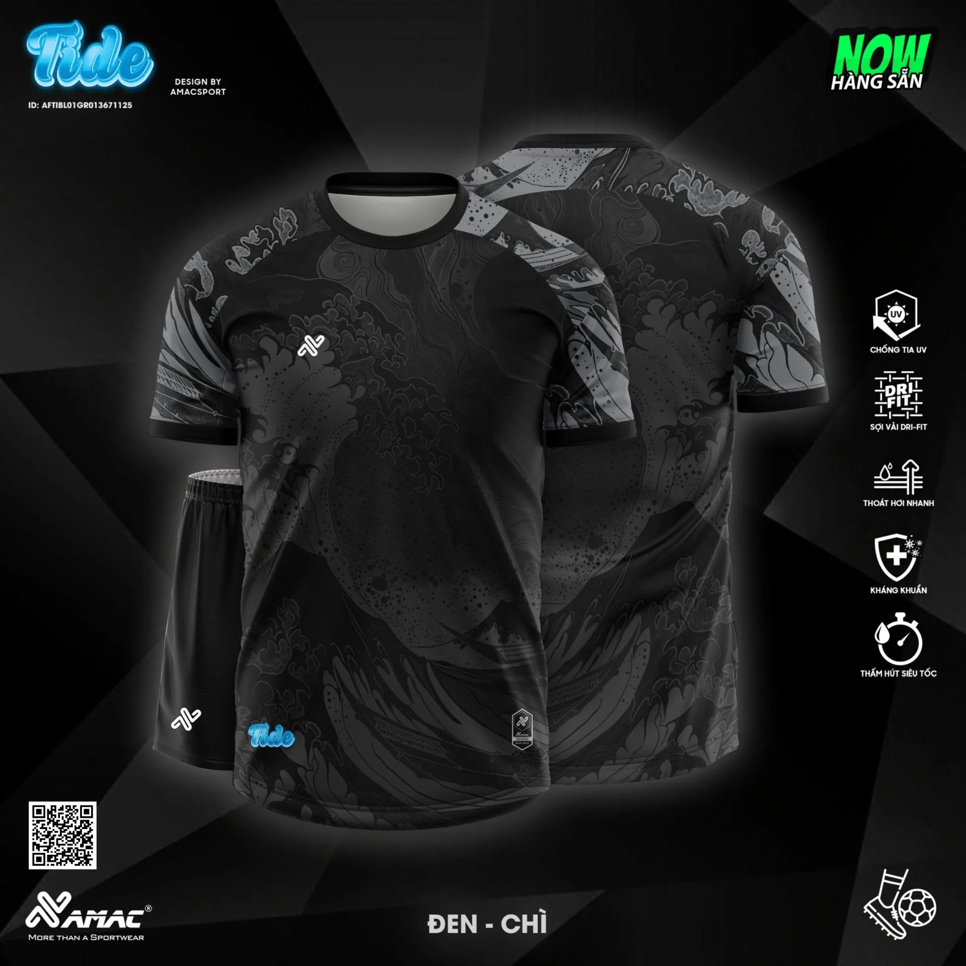 Quần Áo Bóng Đá Thiết Kế Chính Hãng AMAC TIDE 2026 - BST 7 MÀU - Đen Chì