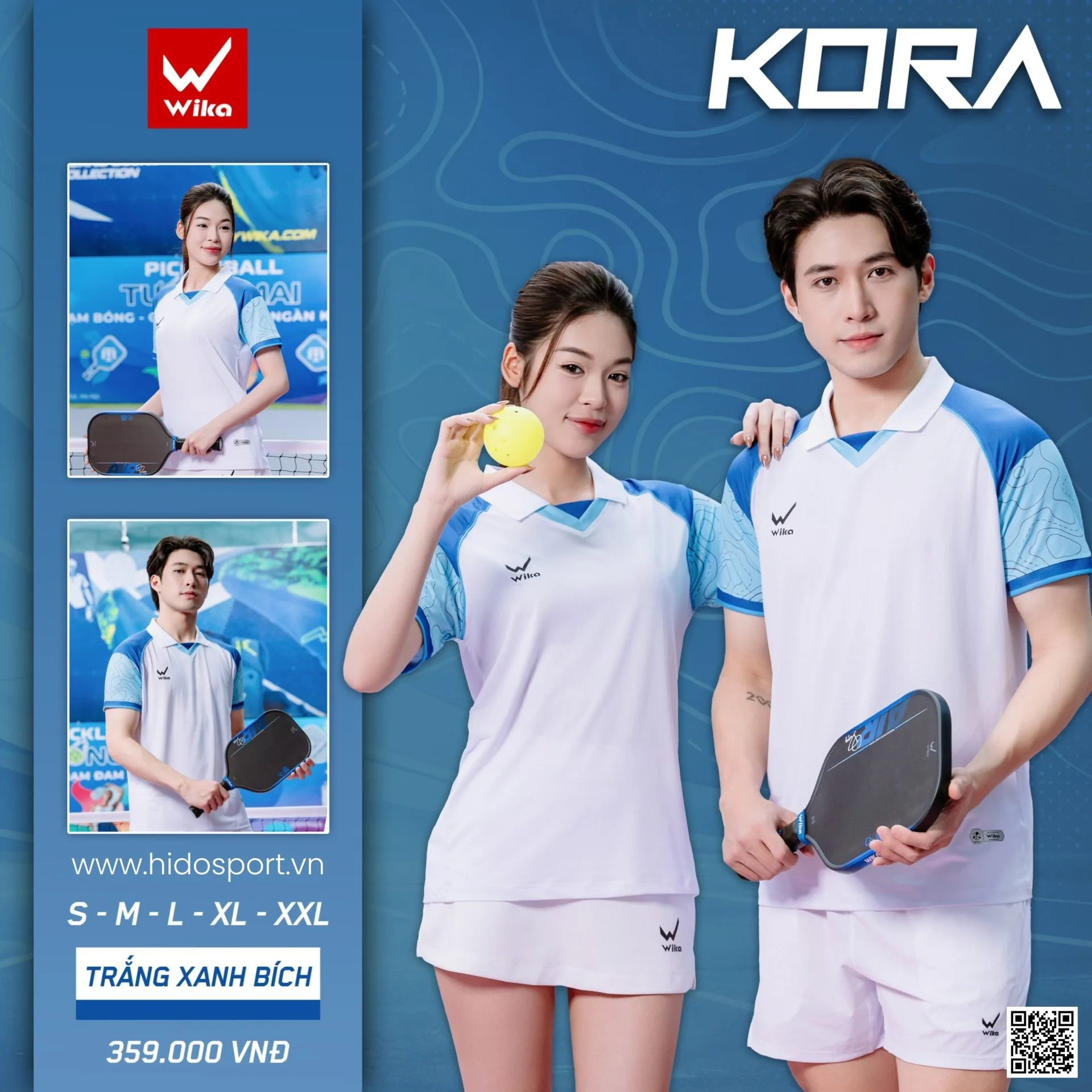 Áo Pickleball Nam Nữ Wika Kora Chính Hãng 2026 - BST 3 Màu - Trắng Xanh Bích