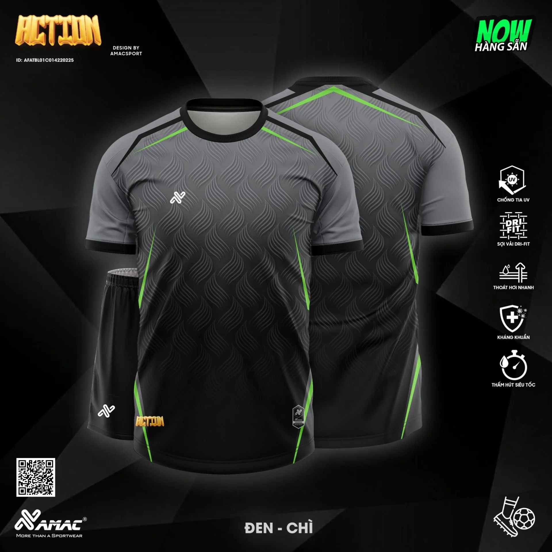 Quần Áo Bóng Đá Thiết Kế Chính Hãng AMAC ACTION 2026 - BST 10 MÀU - Đen