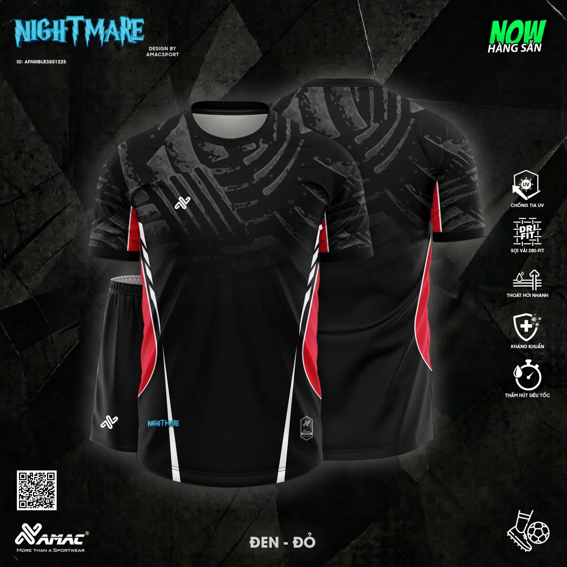 Quần Áo Bóng Đá Thiết Kế Chính Hãng AMAC NIGHTMARE 2026 - BST 9 MÀU - Đen