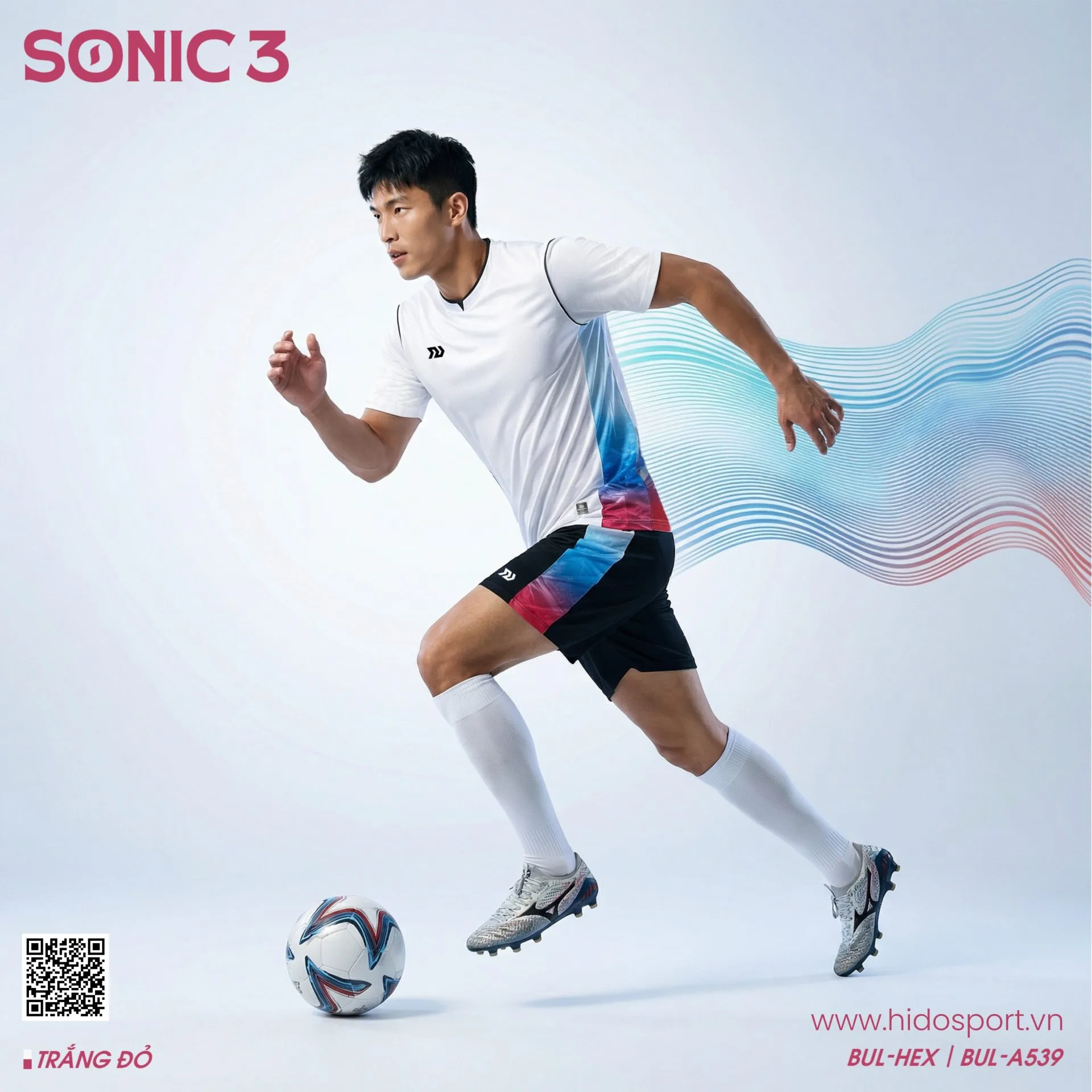 Quần Áo Bóng Đá Thiết Kế Chính Hãng Bulbal Sonic 3 2026 - BST 6 MÀU - Trắng Đỏ