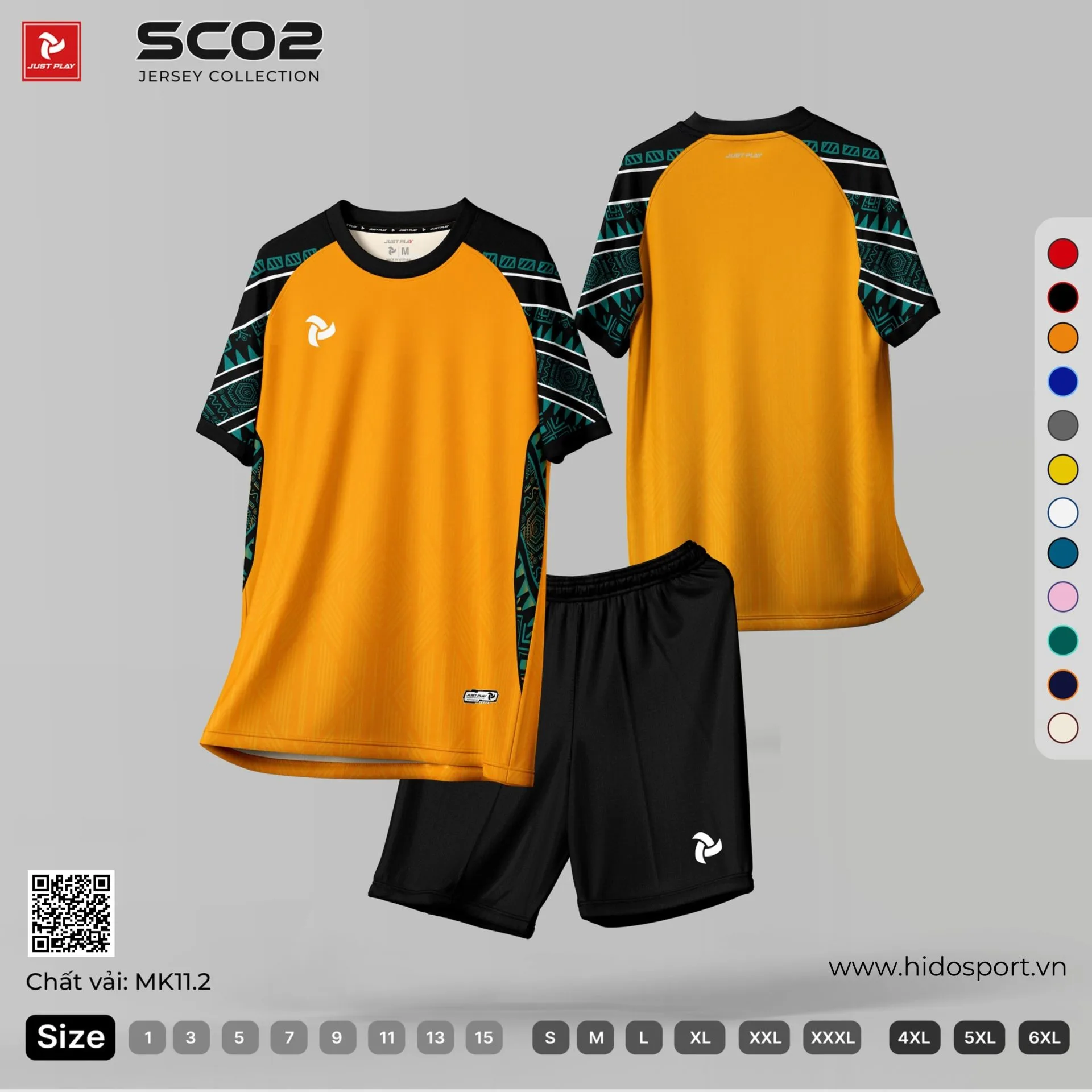 Quần Áo Bóng Đá Thiết Kế Chính Hãng Just Play SC02 2026 - BST 12 MÀU - Cam