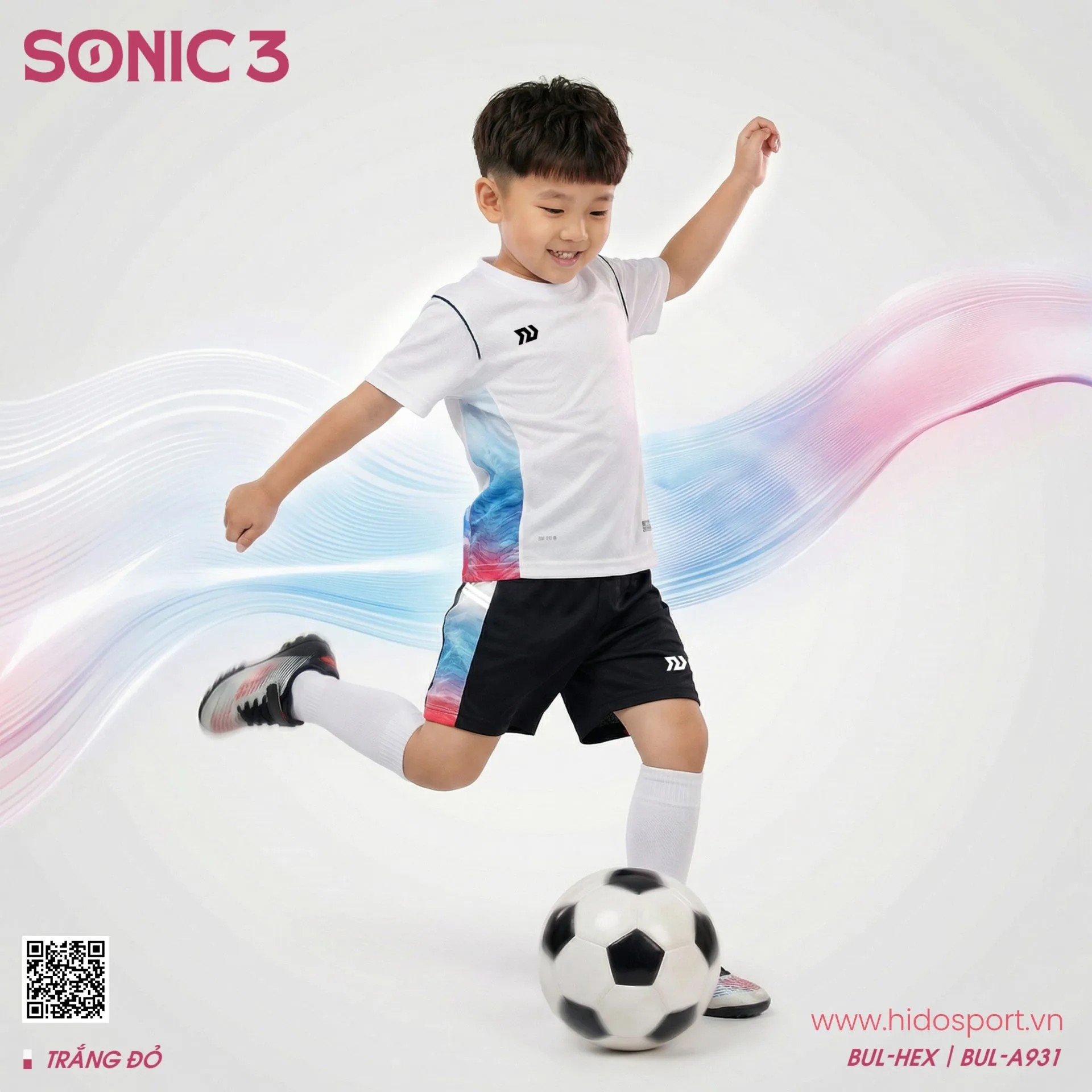 Quần Áo Bóng Đá Trẻ Em Bulbal Sonic 3 Chính Hãng 2026 - BST 6 Màu - Trắng Đỏ