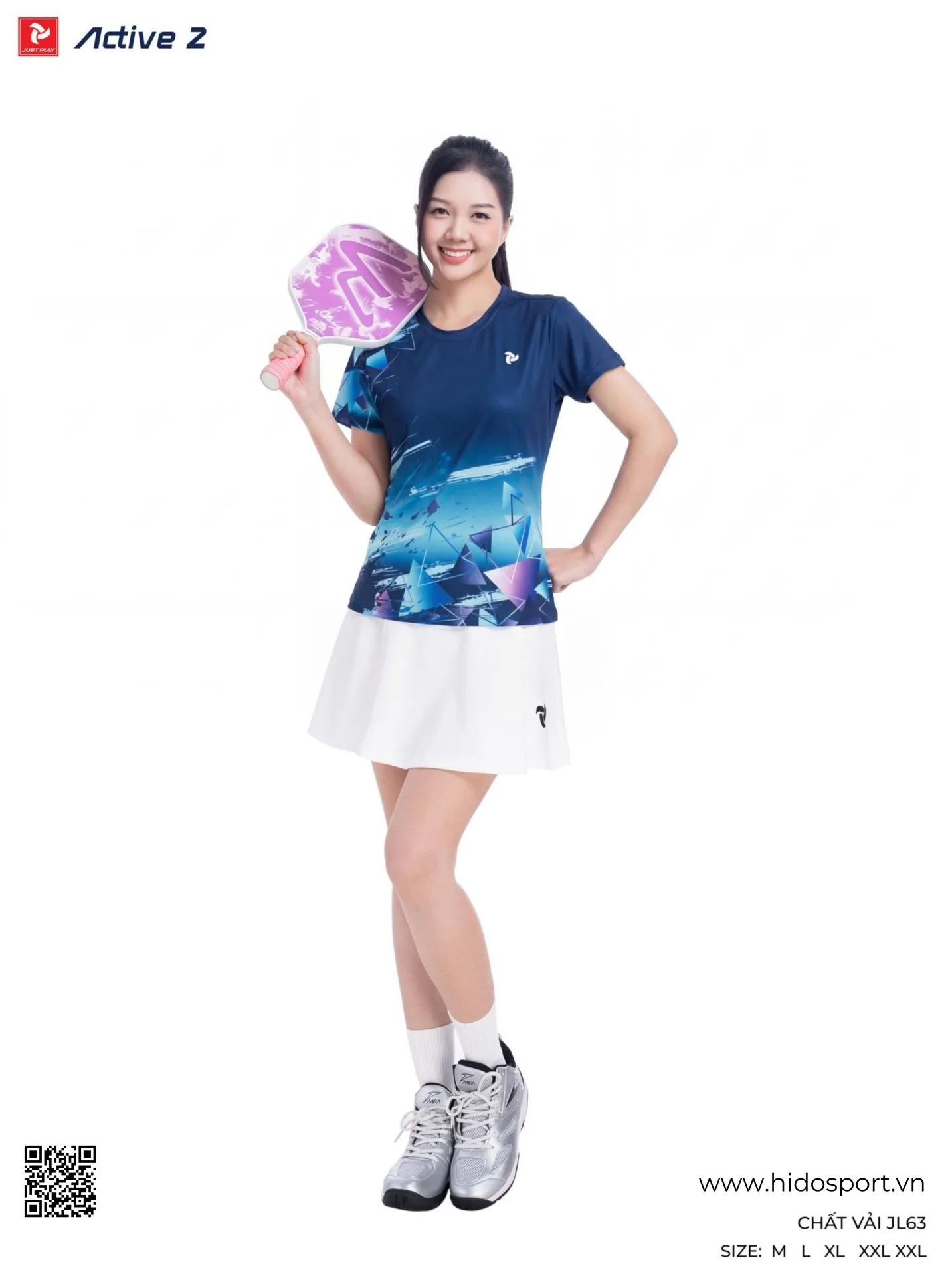 Áo Pickleball Nam Nữ JUST PLAY ACTIVE 2 Chính Hãng 2026 - BST 4 Màu - Nữ Xanh Đen