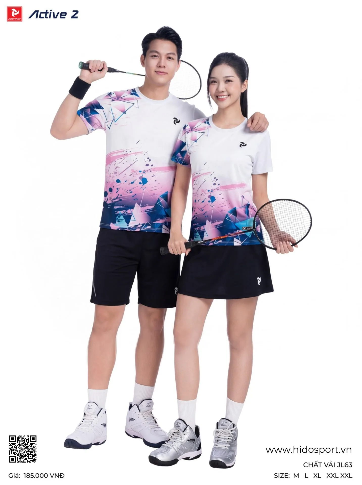Áo Pickleball Nam Nữ JUST PLAY ACTIVE 2 Chính Hãng 2026 - BST 4 Màu - Trắng Hồng