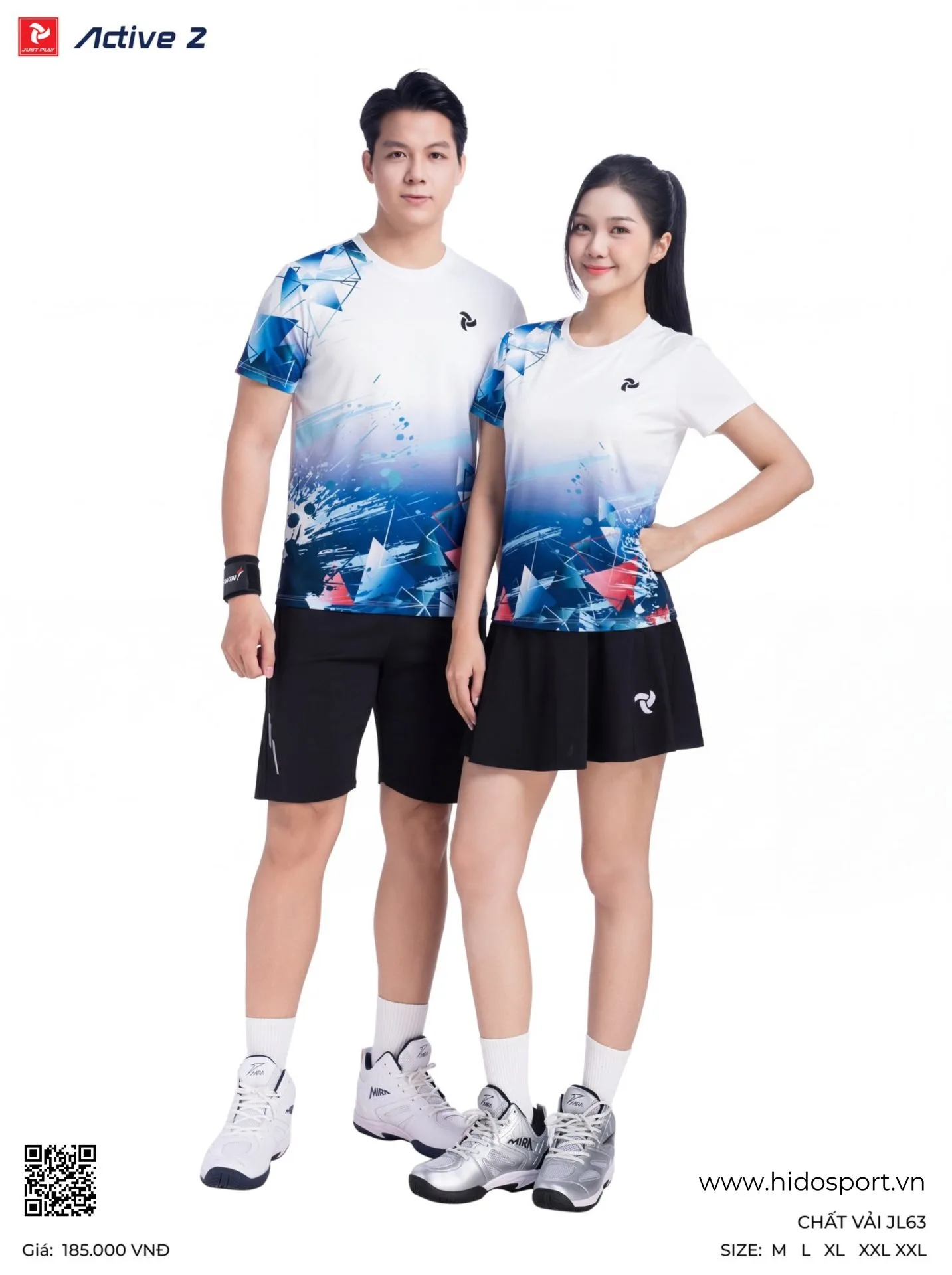 Áo Pickleball Nam Nữ JUST PLAY ACTIVE 2 Chính Hãng 2026 - BST 4 Màu - Trắng Xanh