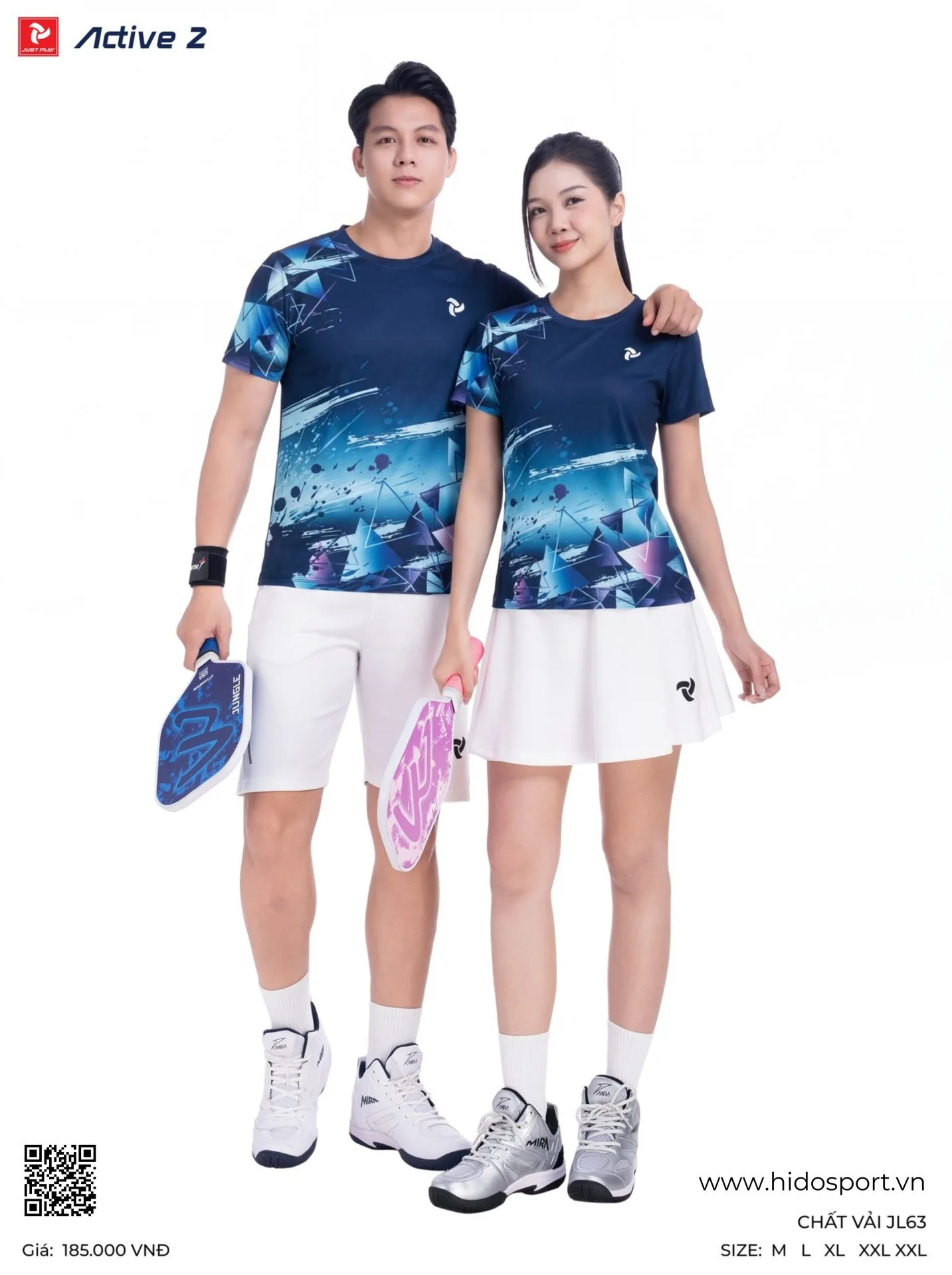 Áo Pickleball Nam Nữ JUST PLAY ACTIVE 2 Chính Hãng 2026 - BST 4 Màu - Xanh Đen