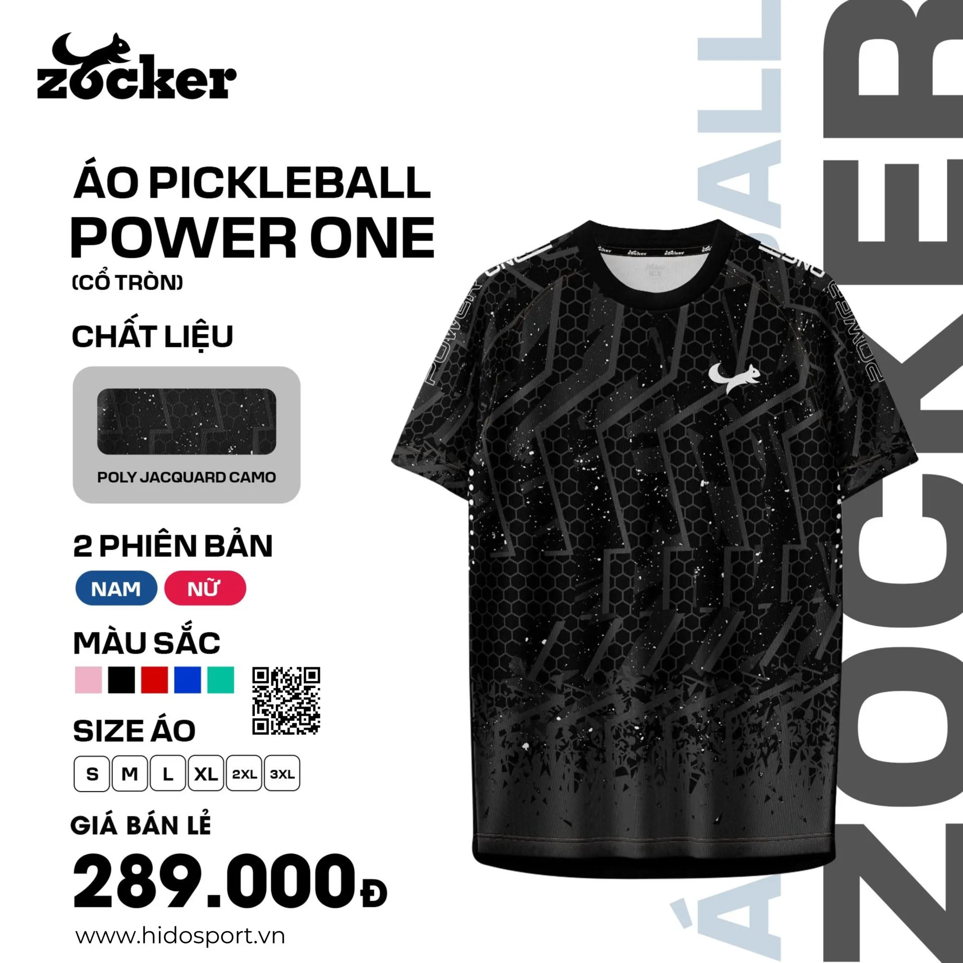 Áo Pickleball Zocker Power One Chính Hãng - Đen