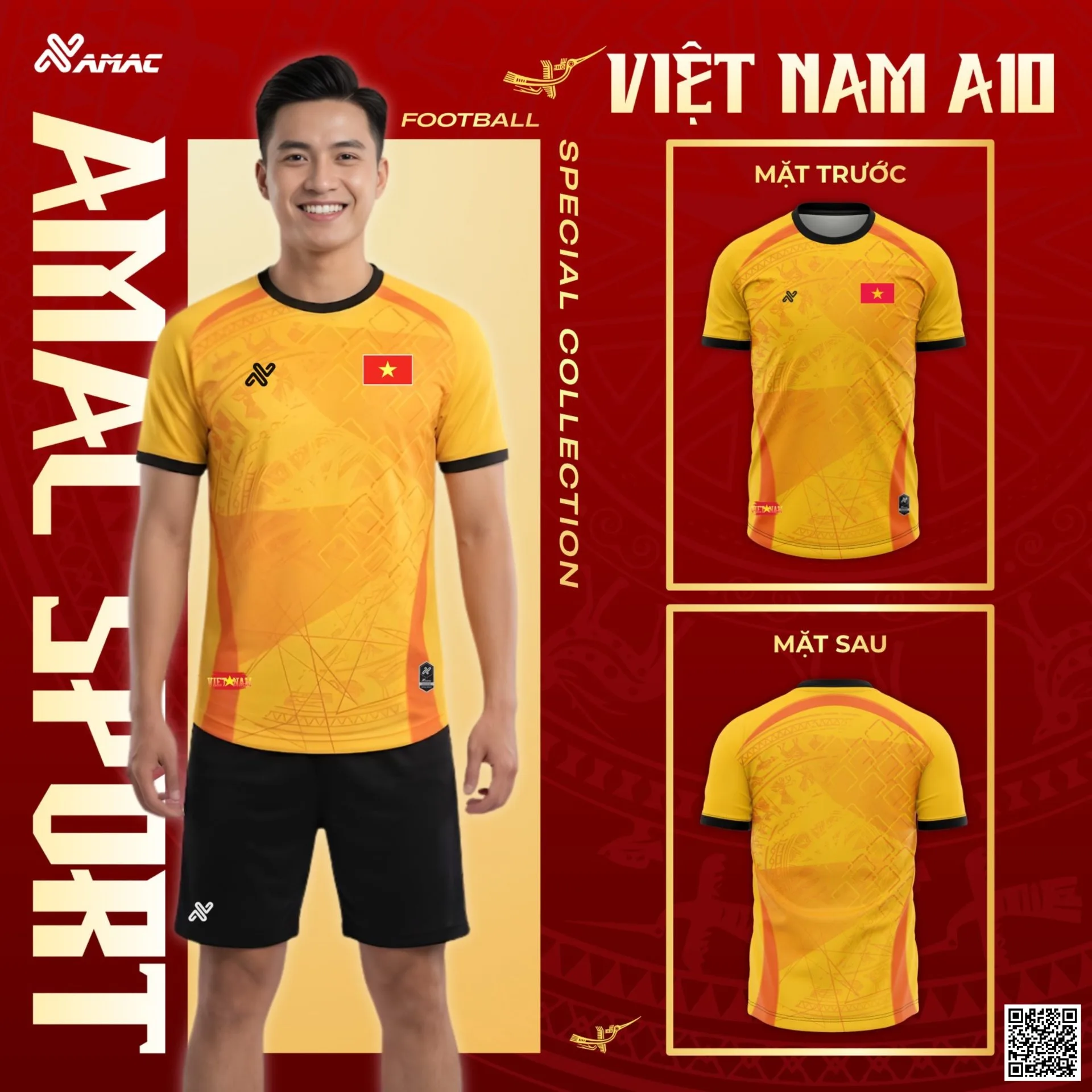 Quần Áo Bóng Đá Amac Việt Nam A10 Chính Hãng - Chào Mừng 30/4 - Cam