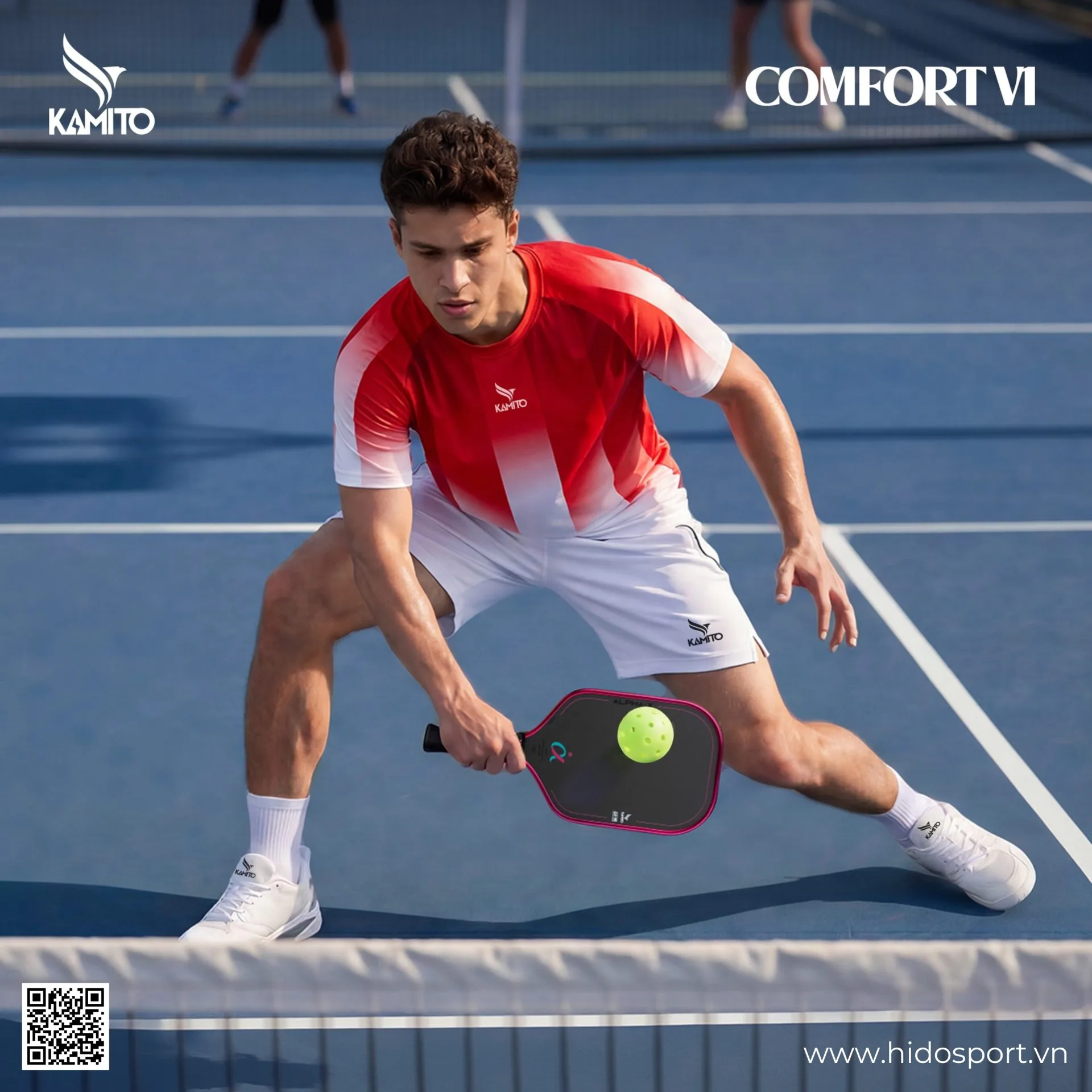 (TITLE)% Áo Pickleball Kamito Comfort V1 Chính Hãng - Trắng Đỏ