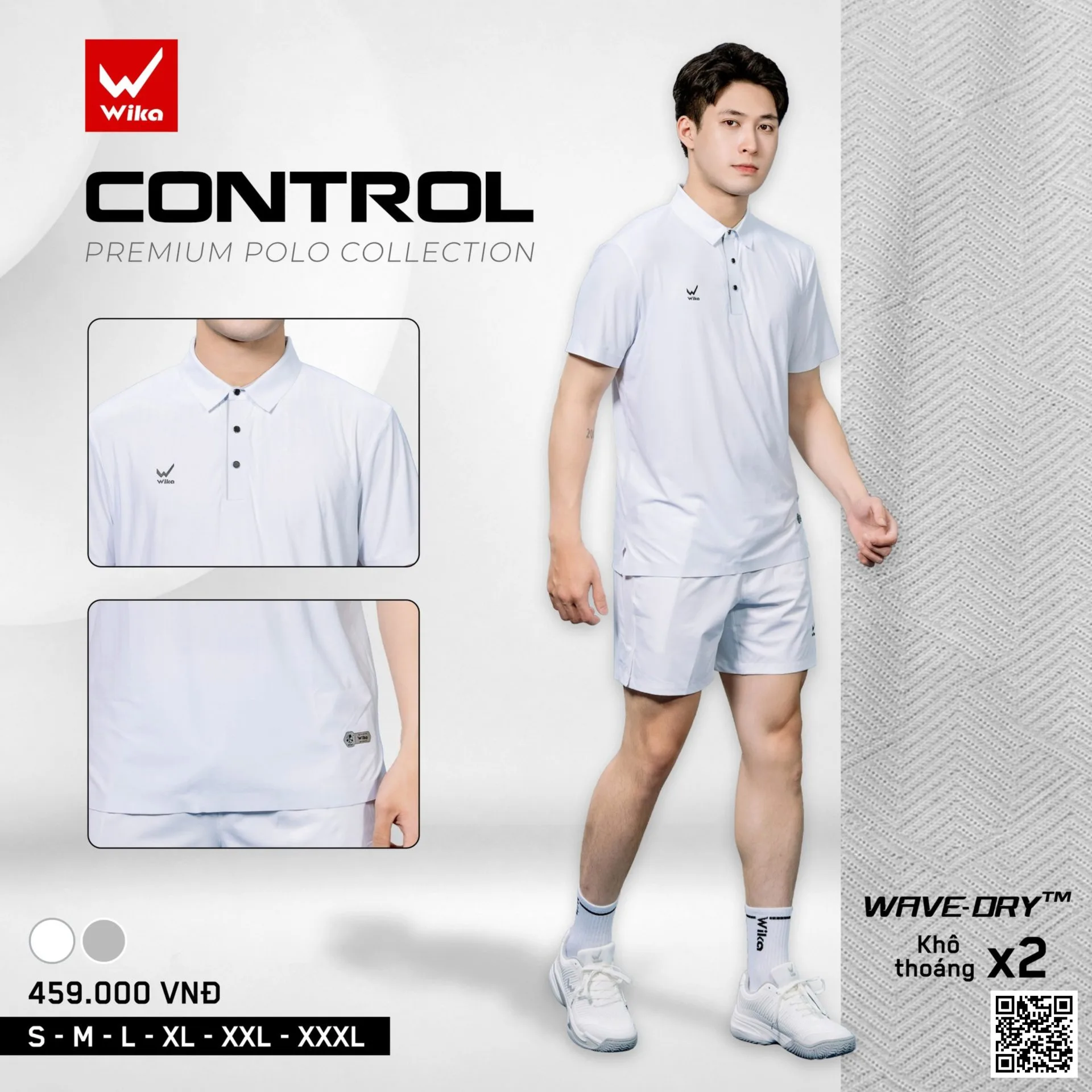 Áo Polo Pickleball Wika Control Chính Hãng - Trắng