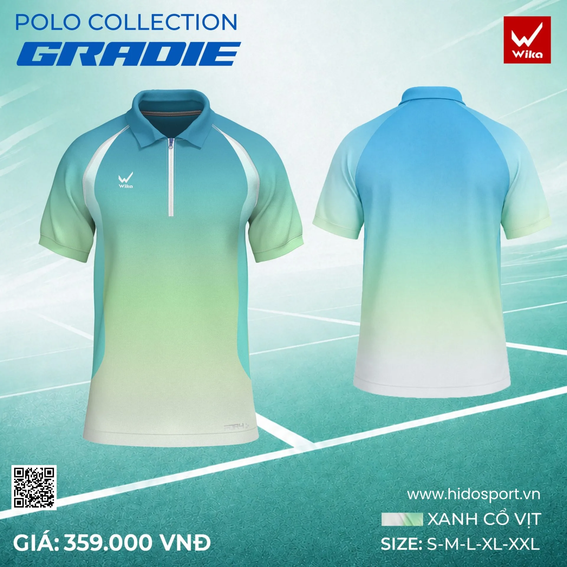 Áo Polo Pickleball Wika Gradie Chính Hãng - Xanh Cổ Vịt