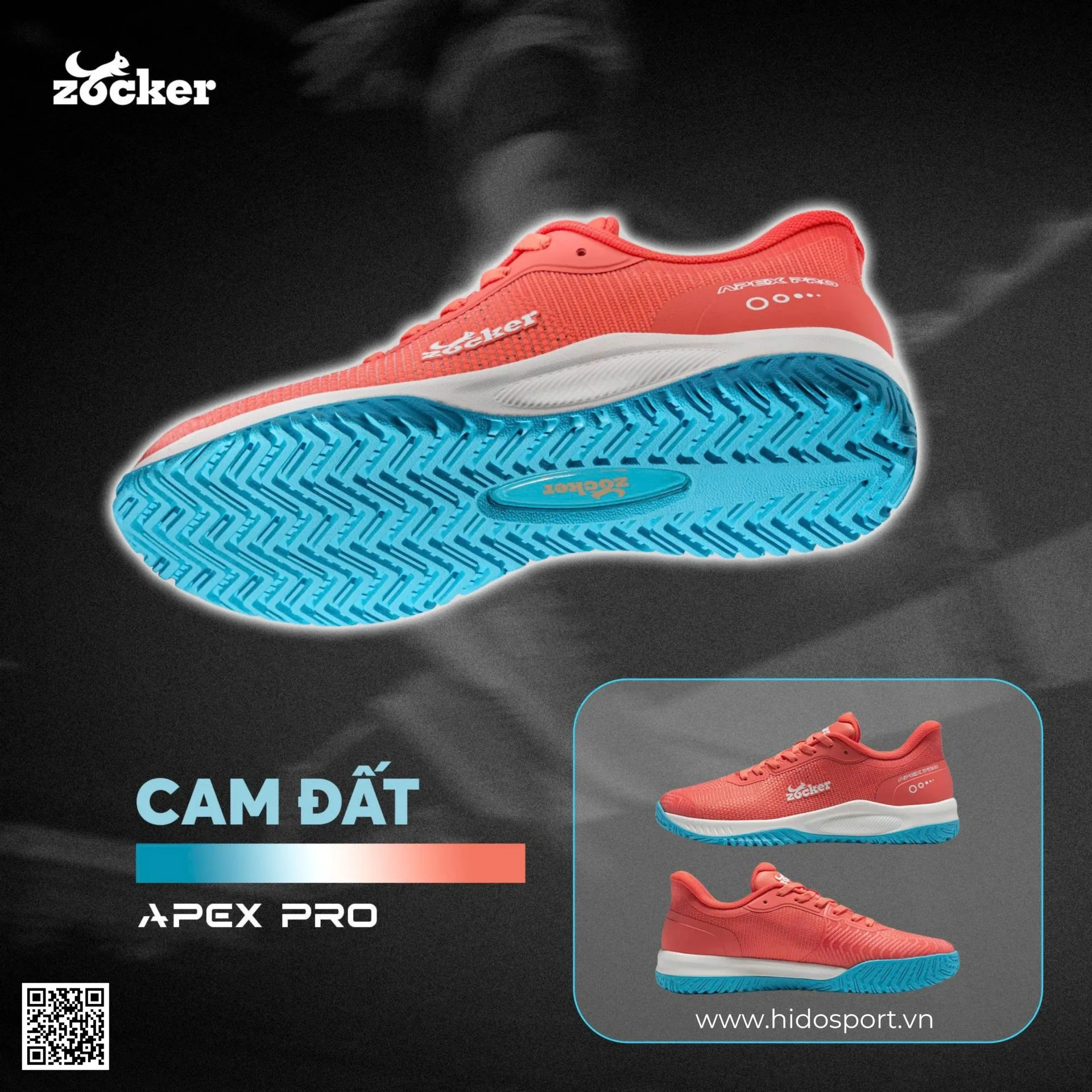 Giày Pickleball Zocker Apex Pro Chính Hãng - Cam Xanh
