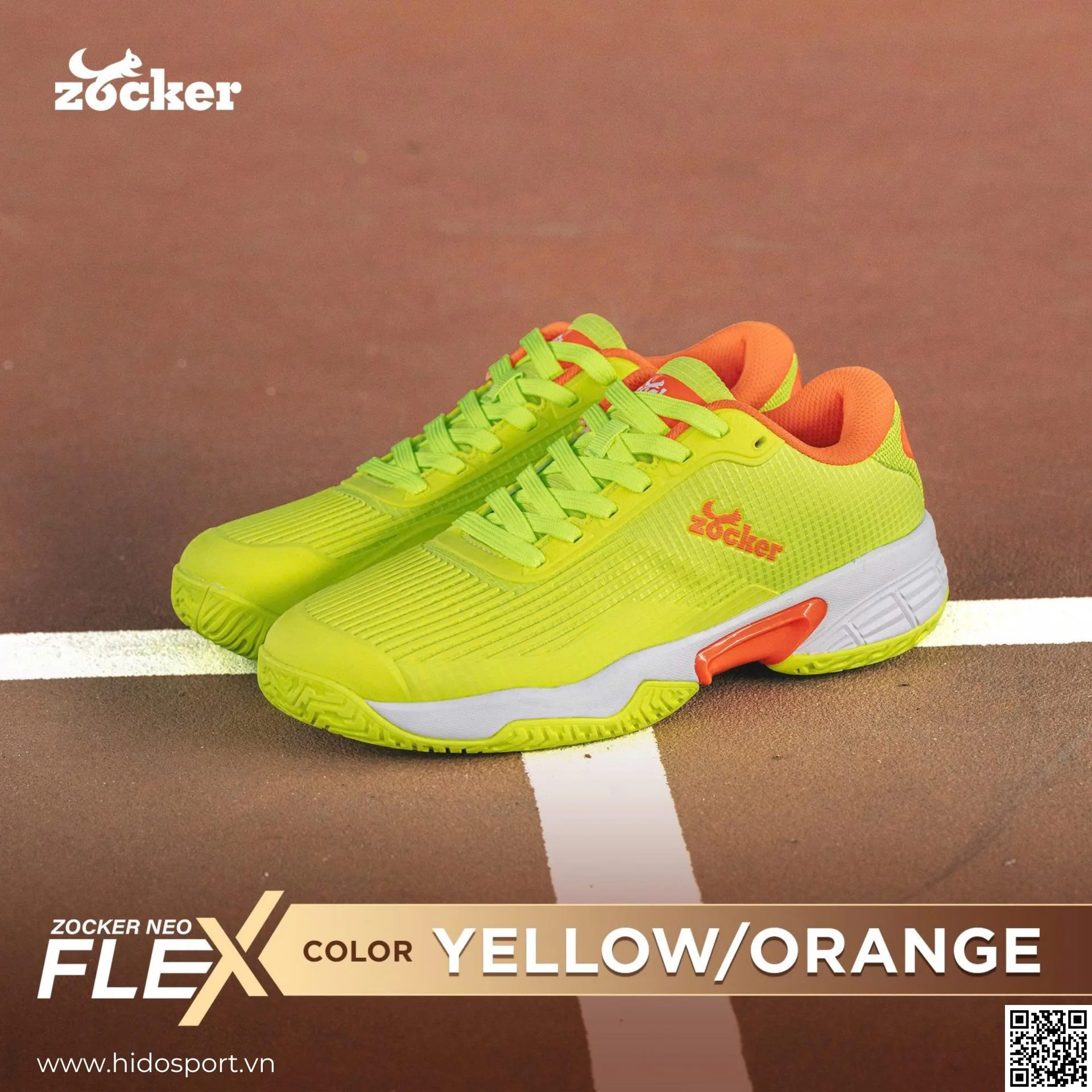 Giày Pickleball Zocker NeoFlex Chính Hãng - Chuoi Cam
