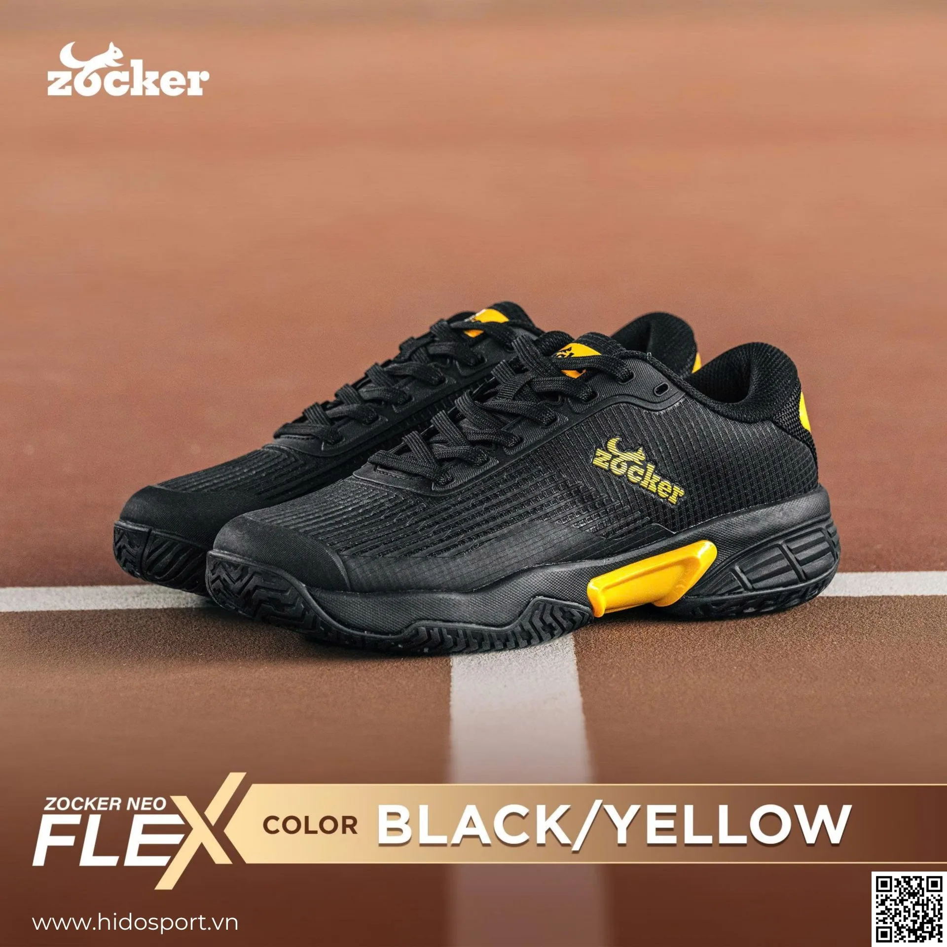(TITLE)% Giày Pickleball Zocker NeoFlex Chính Hãng - Đen Vàng