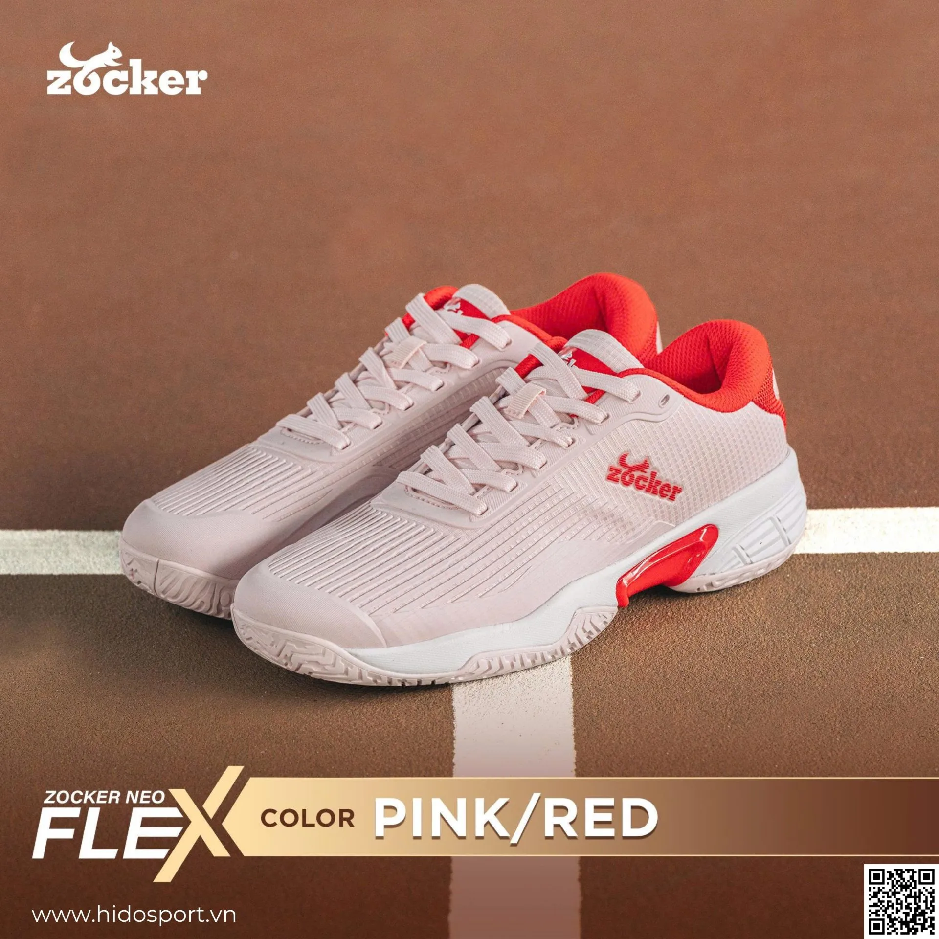 (TITLE)% Giày Pickleball Zocker NeoFlex Chính Hãng - Hồng Đỏ