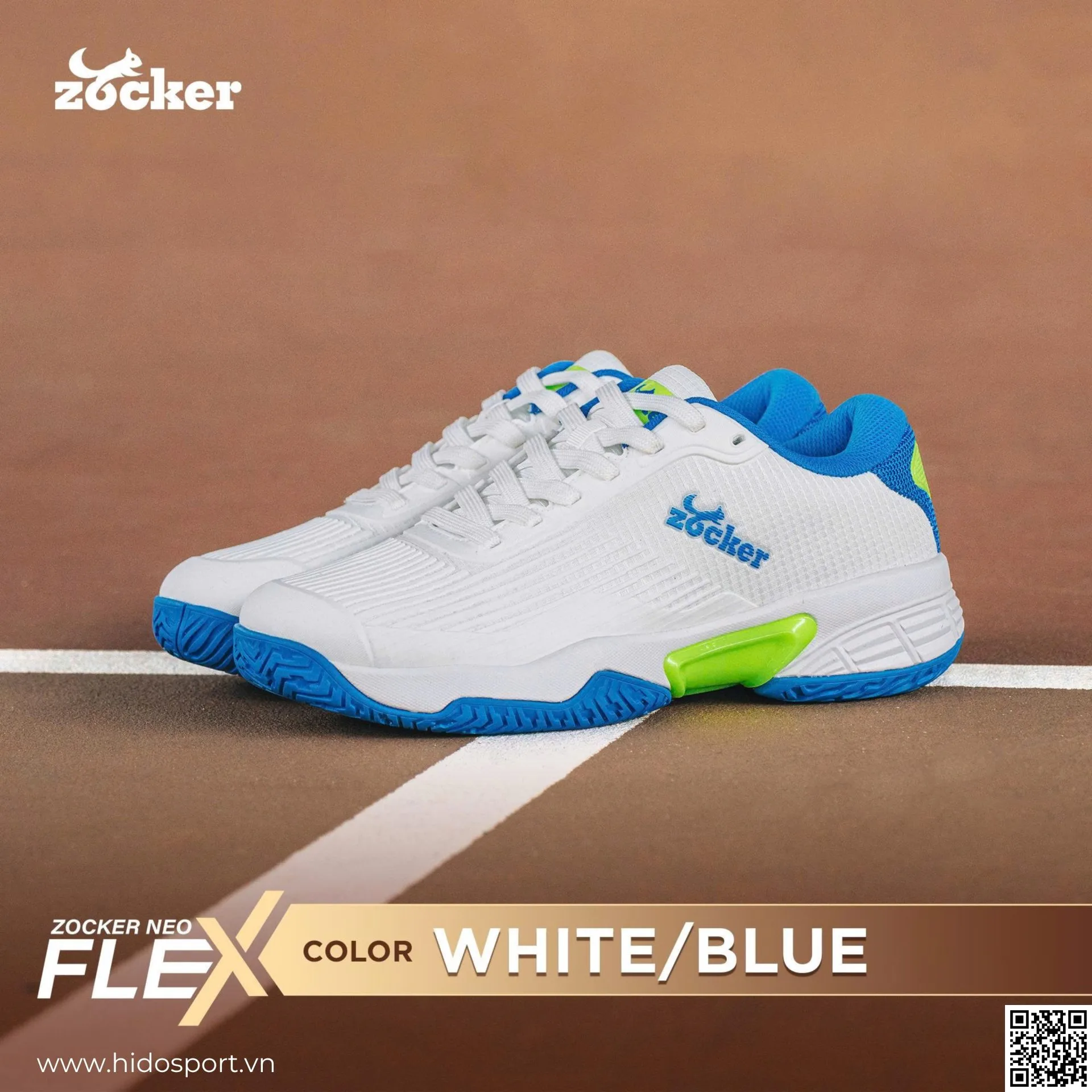 (TITLE)% Giày Pickleball Zocker NeoFlex Chính Hãng - Trắng Xanh