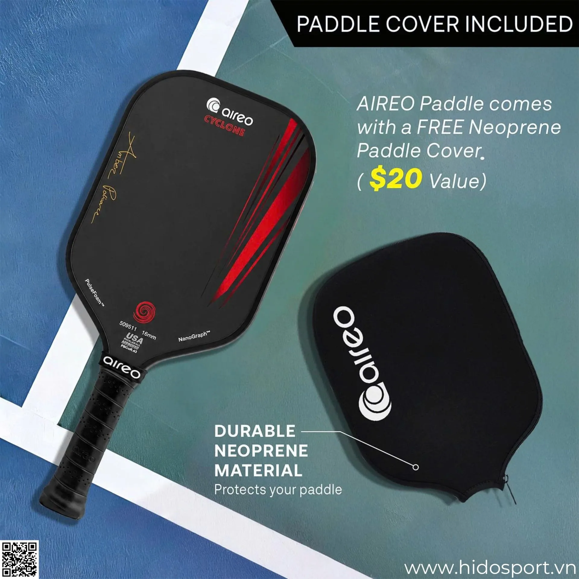 (TITLE)% Vot Pickleball Aireo Cyclone Ap Signature Edition Kem Bao Neoprene