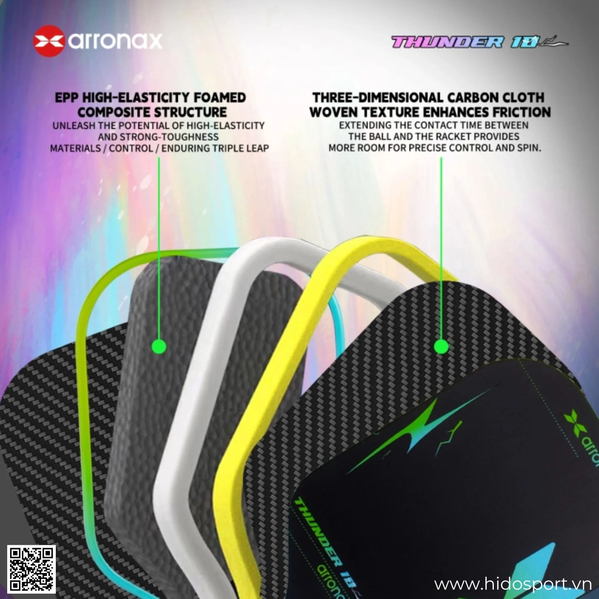 (TITLE)% Vot Pickleball Arronax Thunder 10 16mm Cau Truc Loi Epp Eva Carbon
