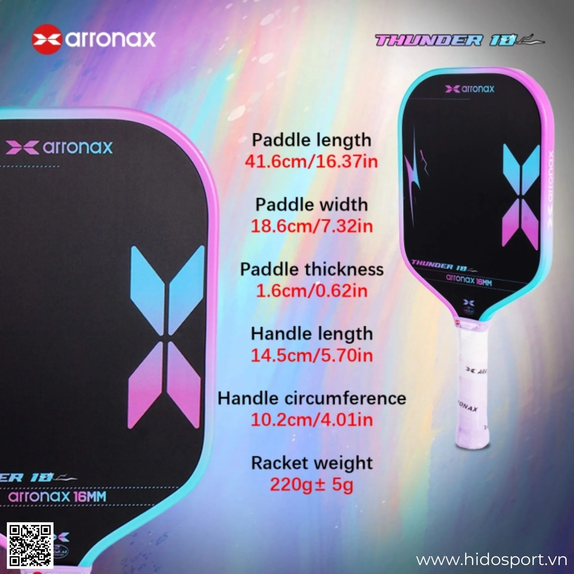 (TITLE)% Vot Pickleball Arronax Thunder 10 16mm Thong So Ky Thuat