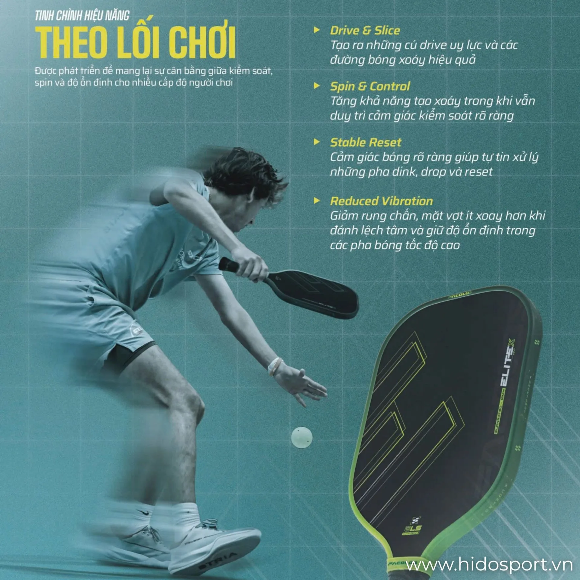 Vot Pickleball Facolos Elitex 2 0 Elongated 16mm Hieu Nang Theo Loi Choi