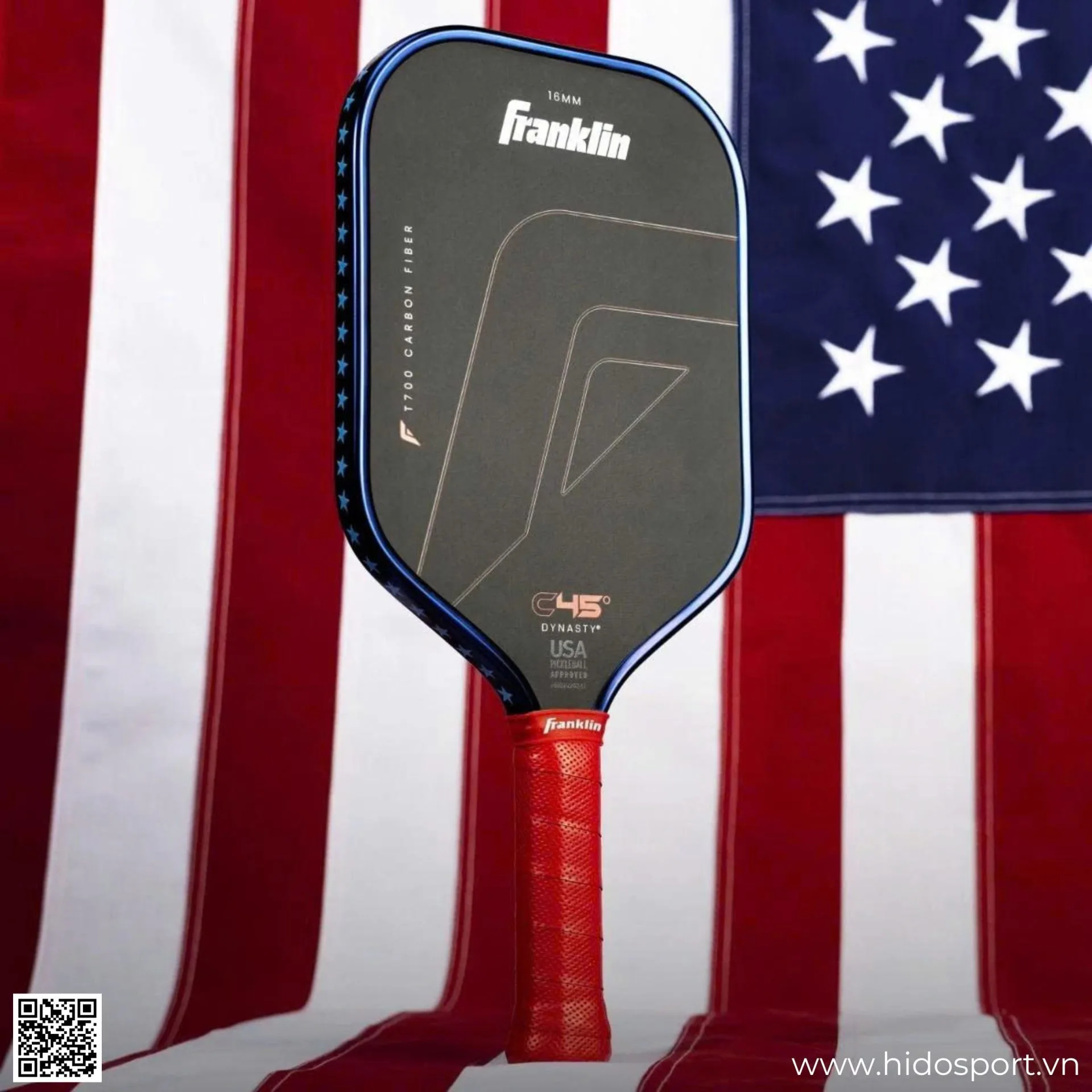 Vot Pickleball Franklin C45 Dynasty Red White Blue 16mm Chup Thang