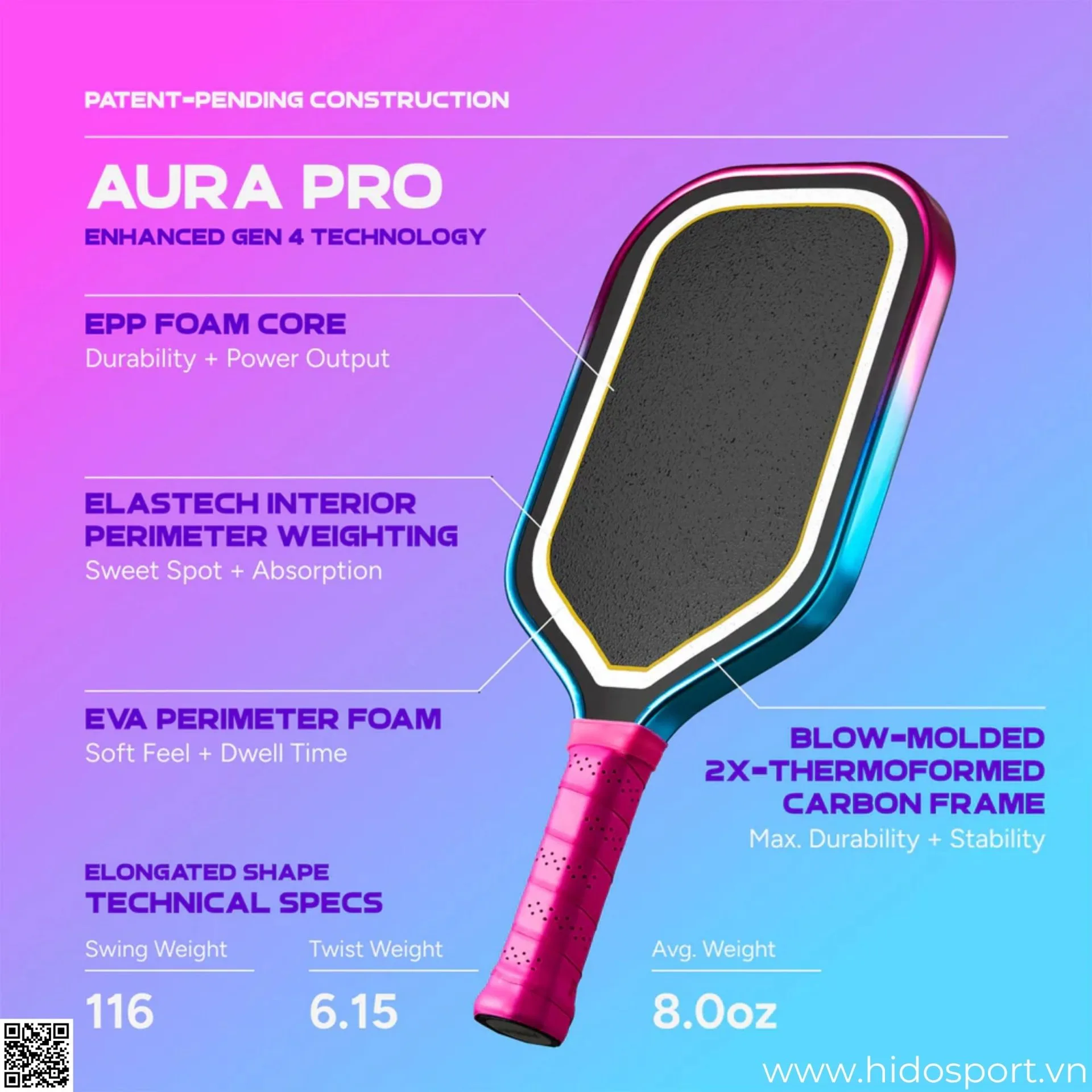 (TITLE)% Vot Pickleball Friday Aura Pro Metallic Vice Kit 16mm Thong So Ky Thuat