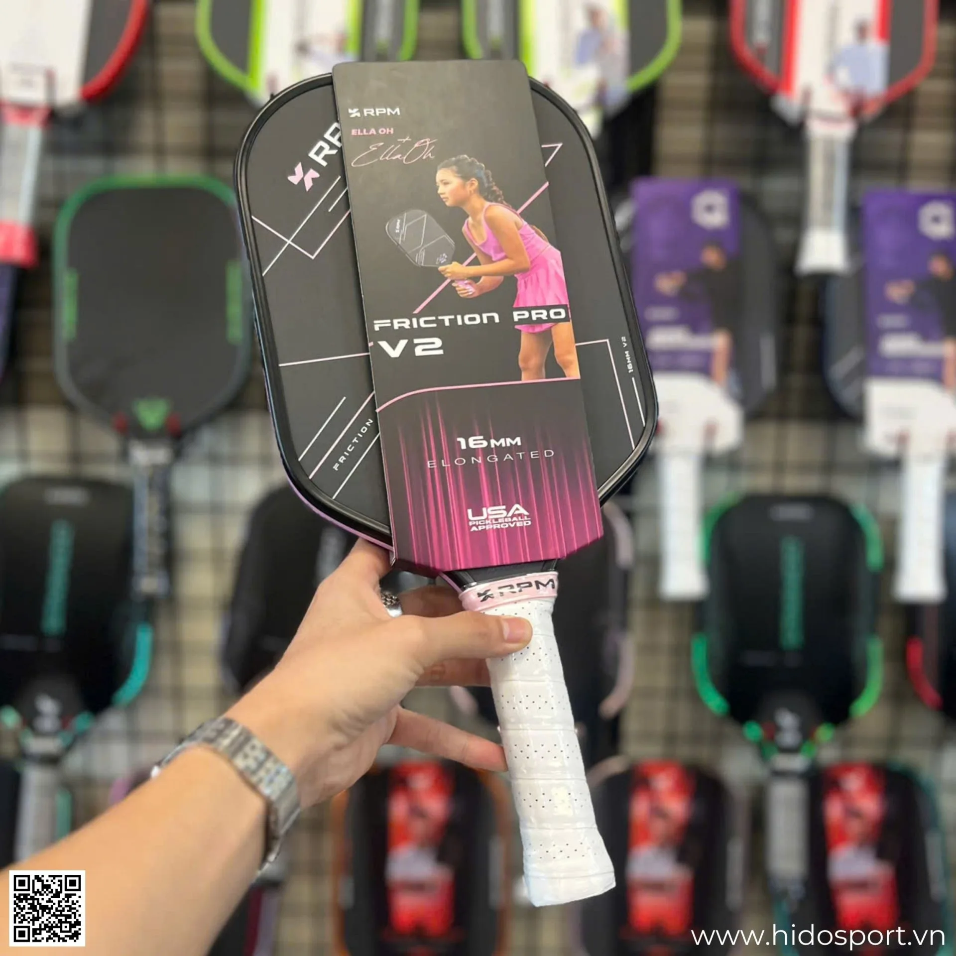 (TITLE)% Vot Pickleball Rpm V2 Ella Oh Edition 16mm Mat Truoc Cam Tay