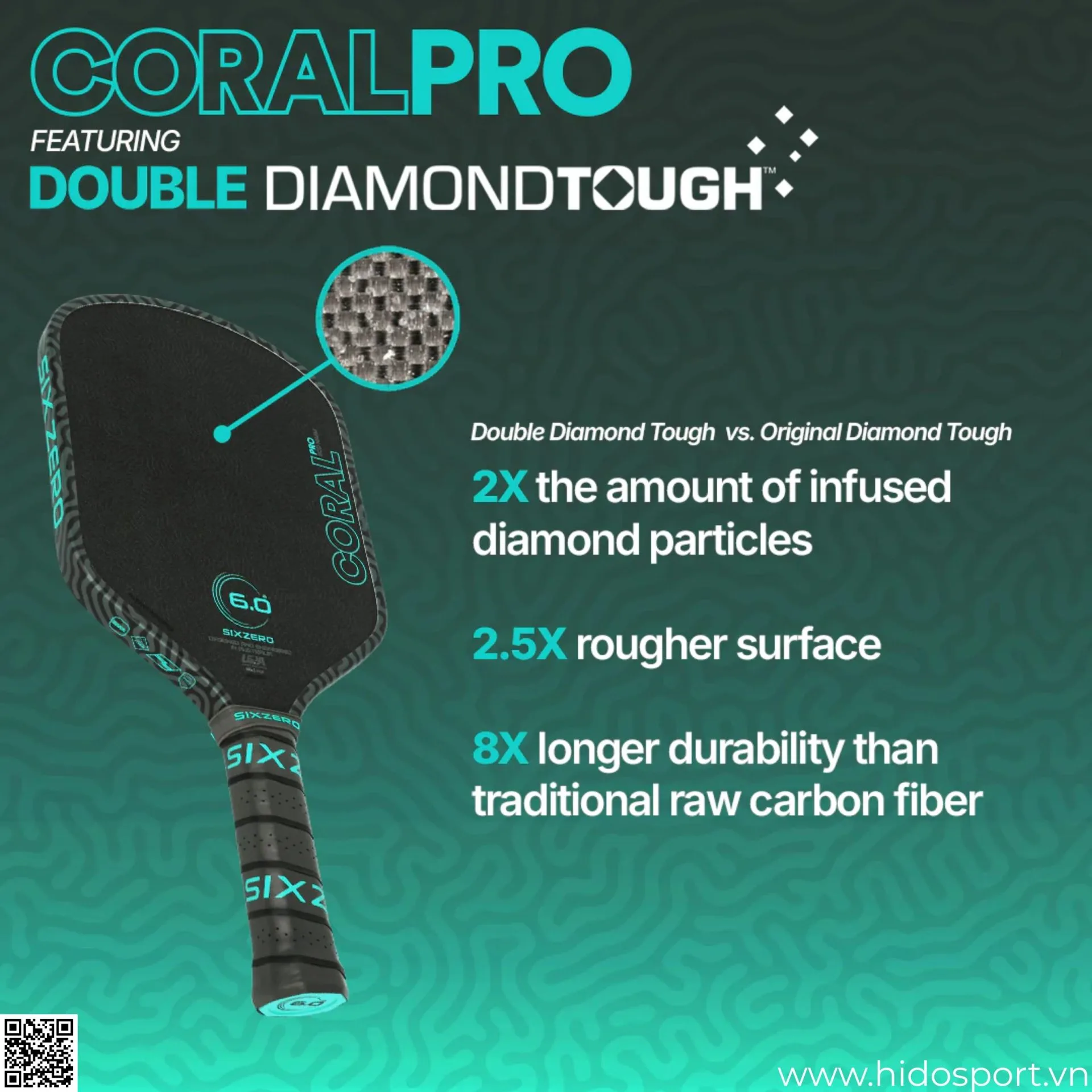 (TITLE)% Vot Pickleball Six Zero Coral Pro 16mm Double Diamond Tough