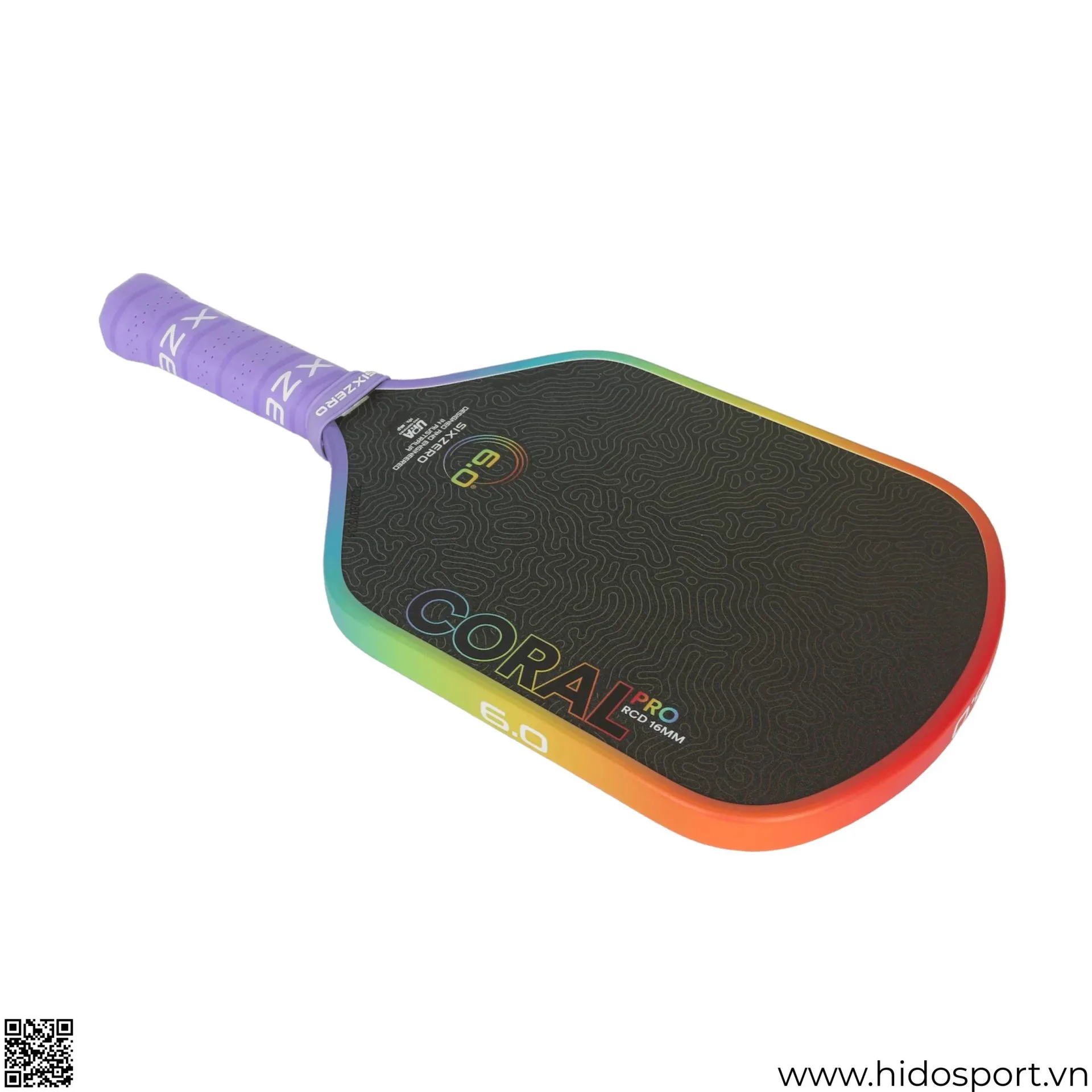 (TITLE)% Vot Pickleball Six Zero Coral Rainbow Pro Edition 16mm Goc Nghieng Mat Vot