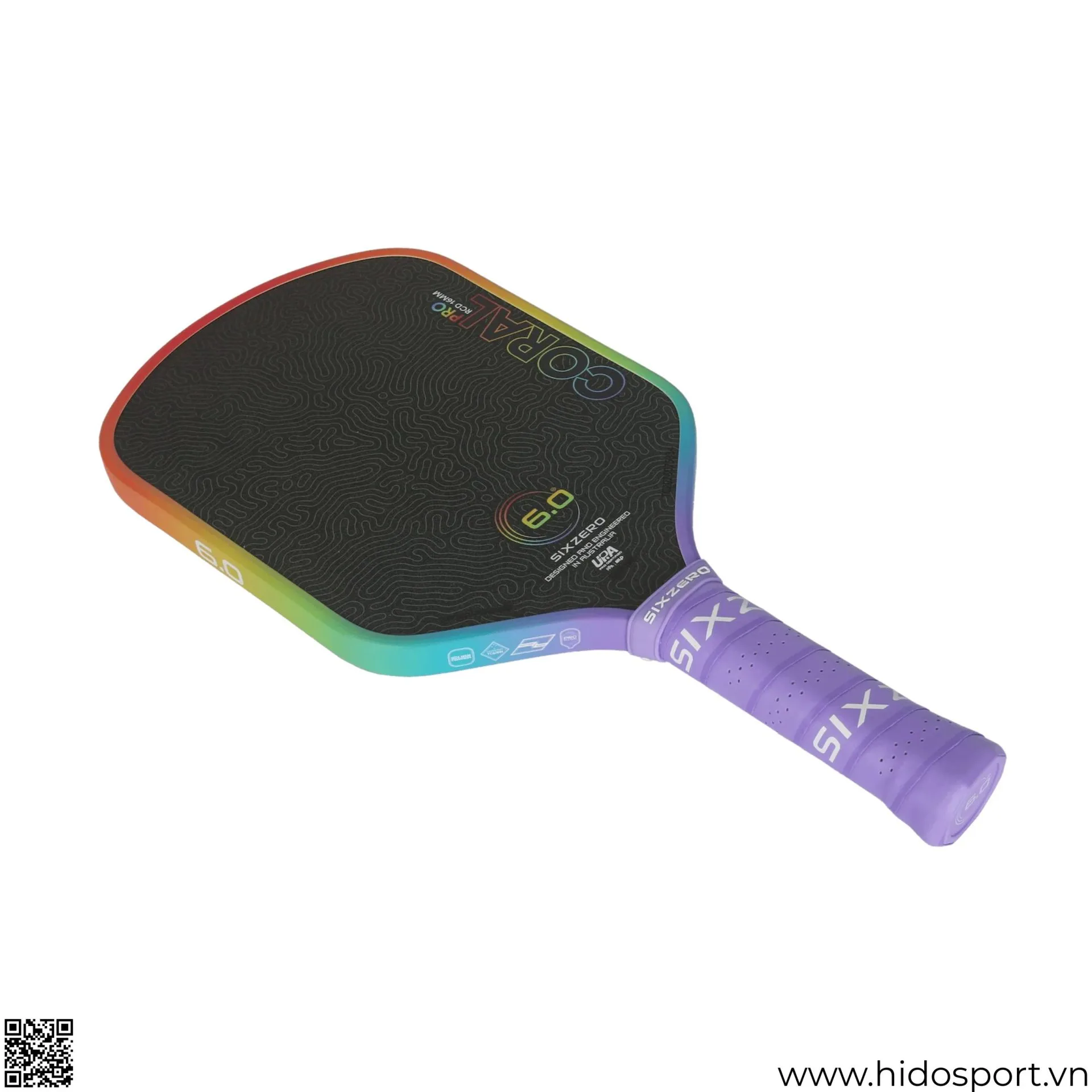 (TITLE)% Vot Pickleball Six Zero Coral Rainbow Pro Edition 16mm Goc Nghieng