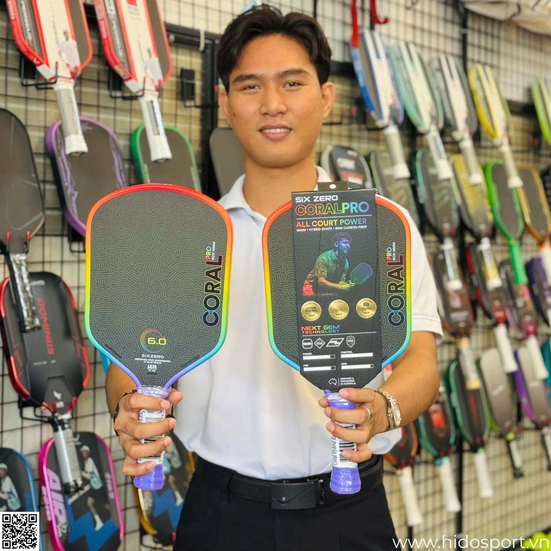 Vot Pickleball Six Zero Coral Rainbow Pro Edition 16mm Hido Sport