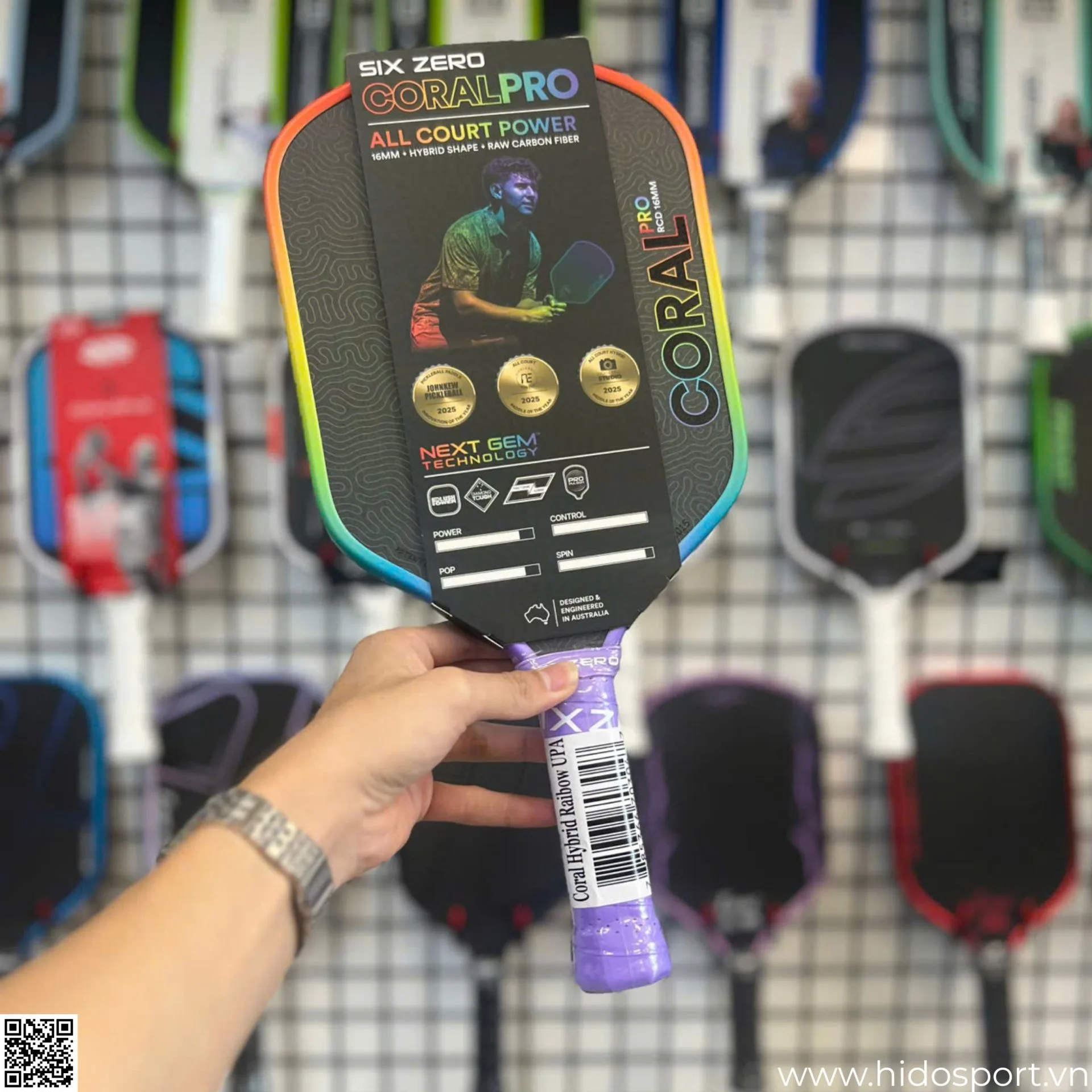 (TITLE)% Vot Pickleball Six Zero Coral Rainbow Pro Edition 16mm Mat Sau Cam Tay
