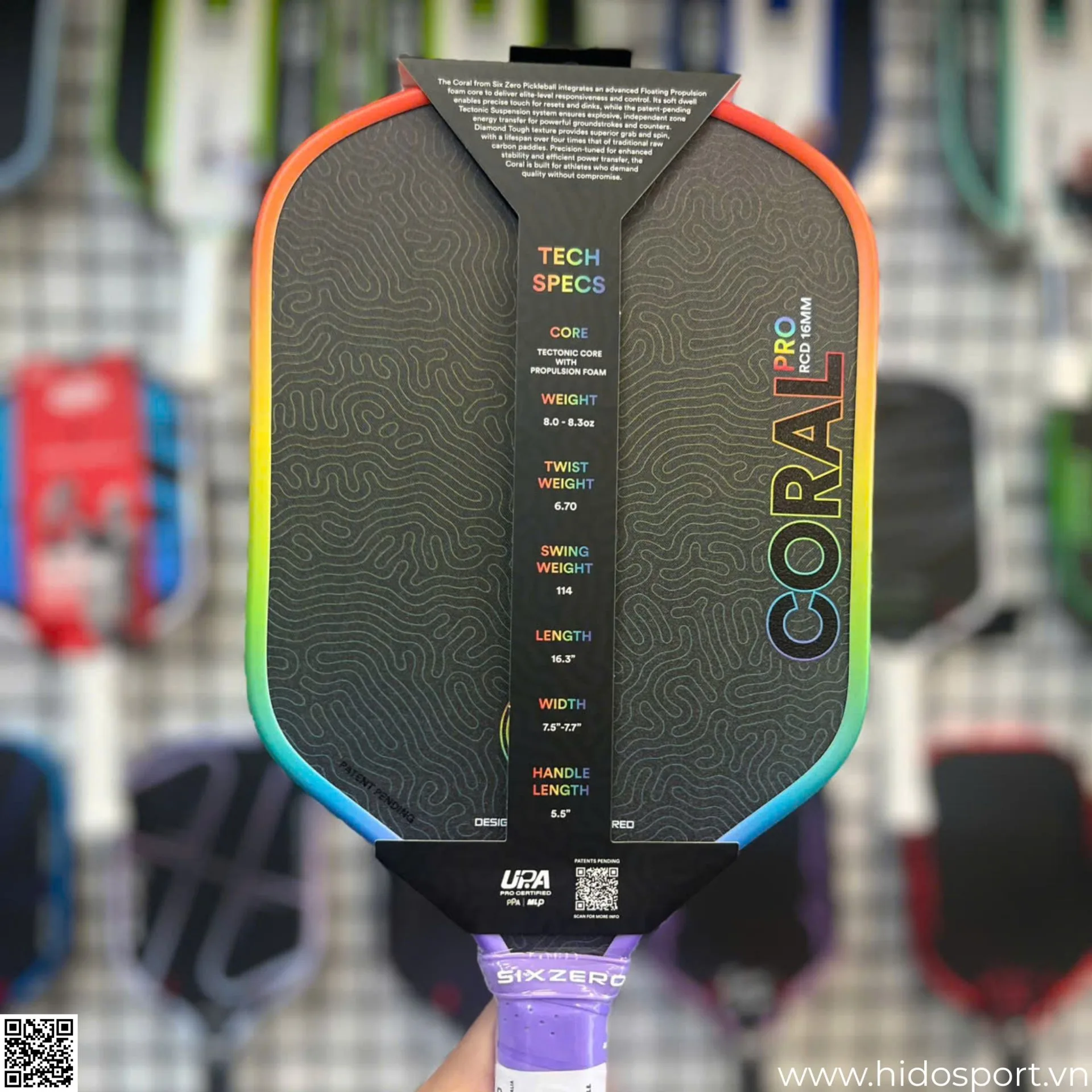 (TITLE)% Vot Pickleball Six Zero Coral Rainbow Pro Edition 16mm Thong So Mat Sau