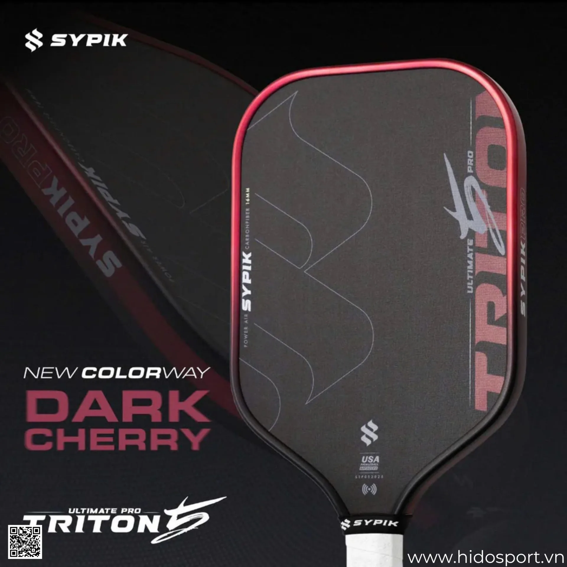 (TITLE)% Vot Pickleball Sypik Triton 5 New Colorway 2026 Dark Cherry