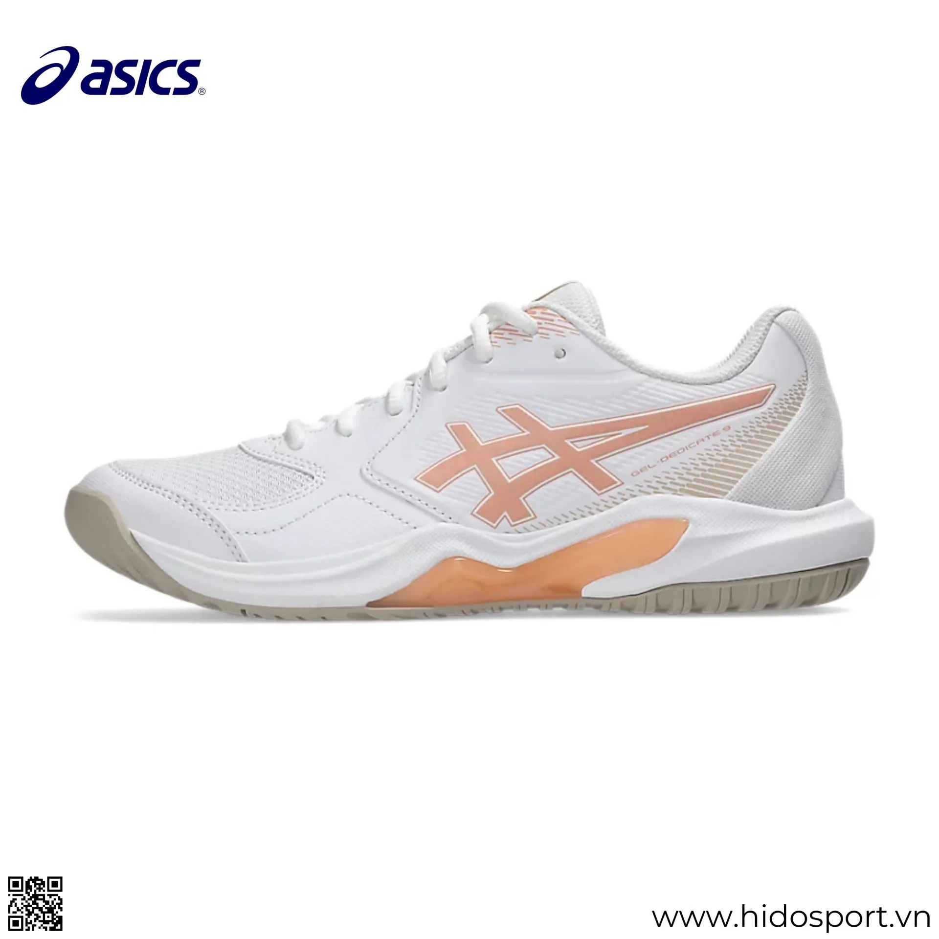 Giay Pickleball Nu Asics Gel Dedicate 9 White Cantaloupe 01