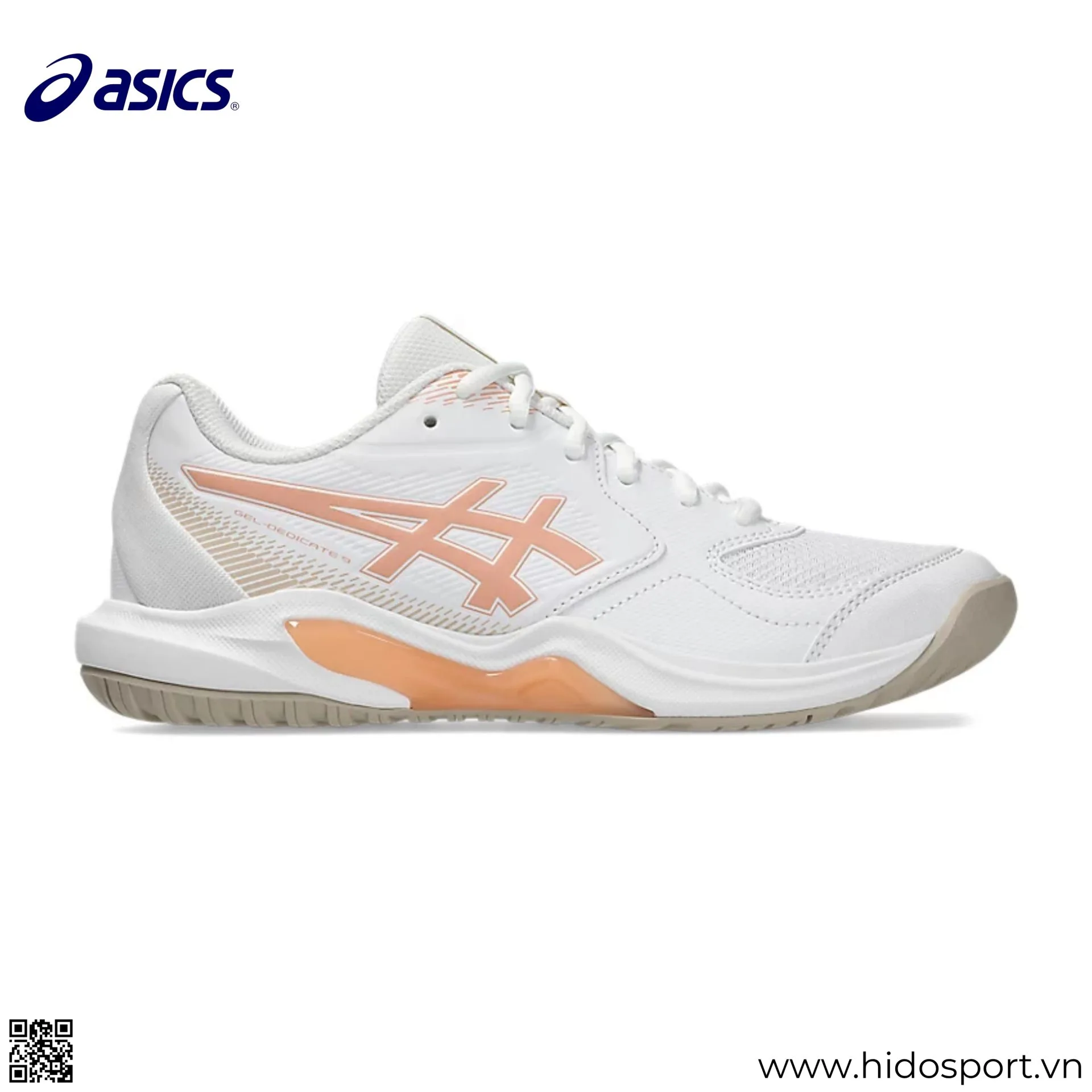 (TITLE)% Giay Pickleball Nu Asics Gel Dedicate 9 White Cantaloupe 02