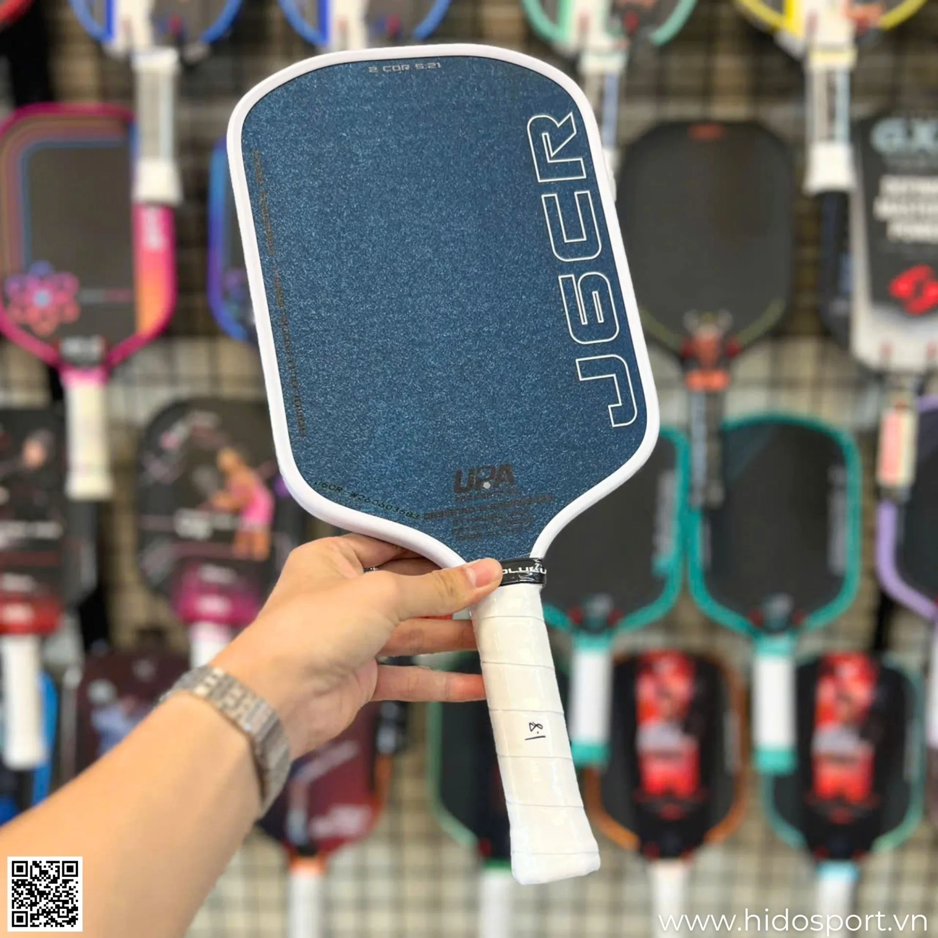 (TITLE)% Vot Pickleball Honolulu J6cr Crystal Blue Mau Trang Mat Truoc